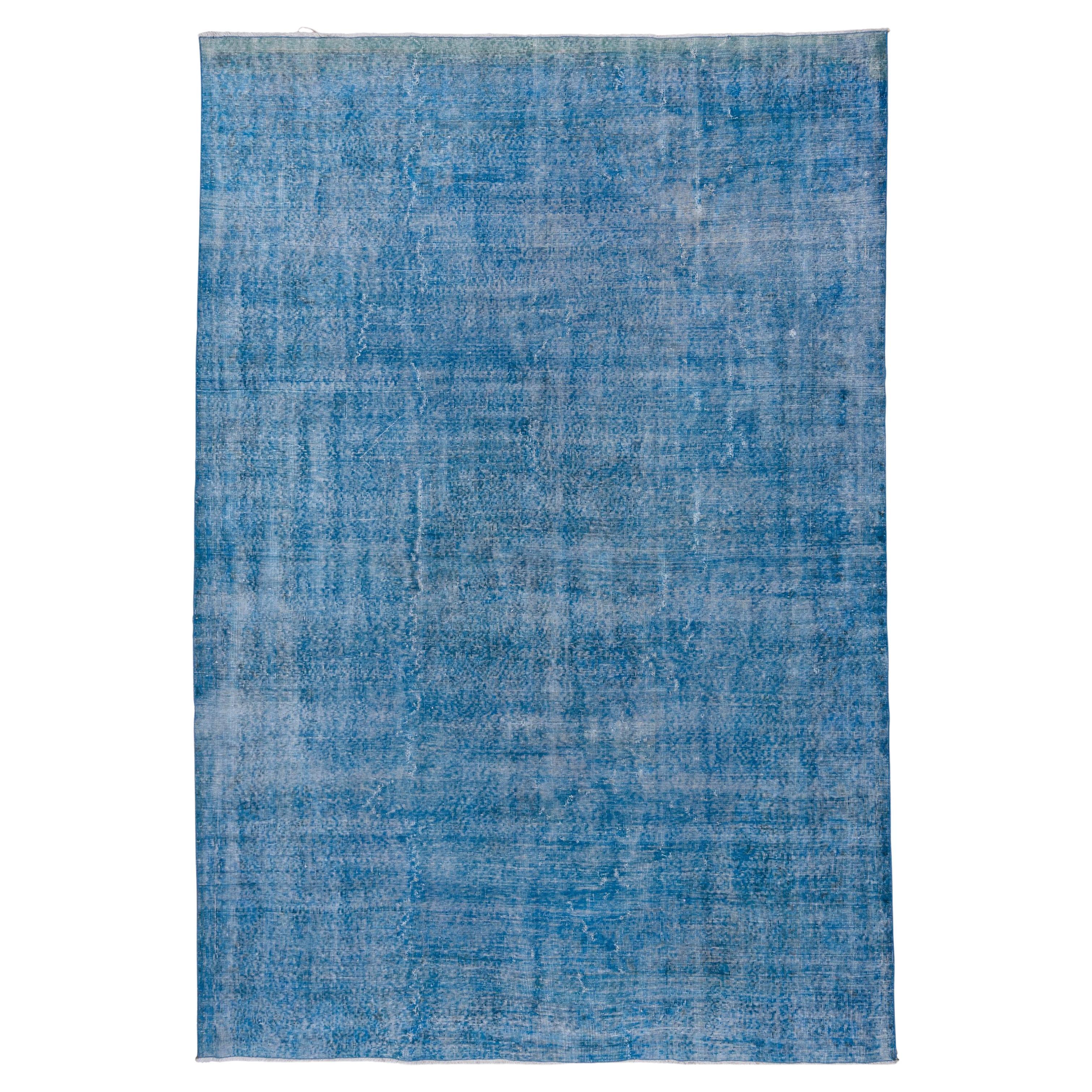 Vintage Blue Overdyed Sparta Wool Rug, Shabby Chic, Bright Blue