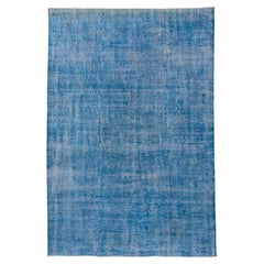 Vintage Blue Overdyed Sparta Wool Rug, Shabby Chic, Bright Blue