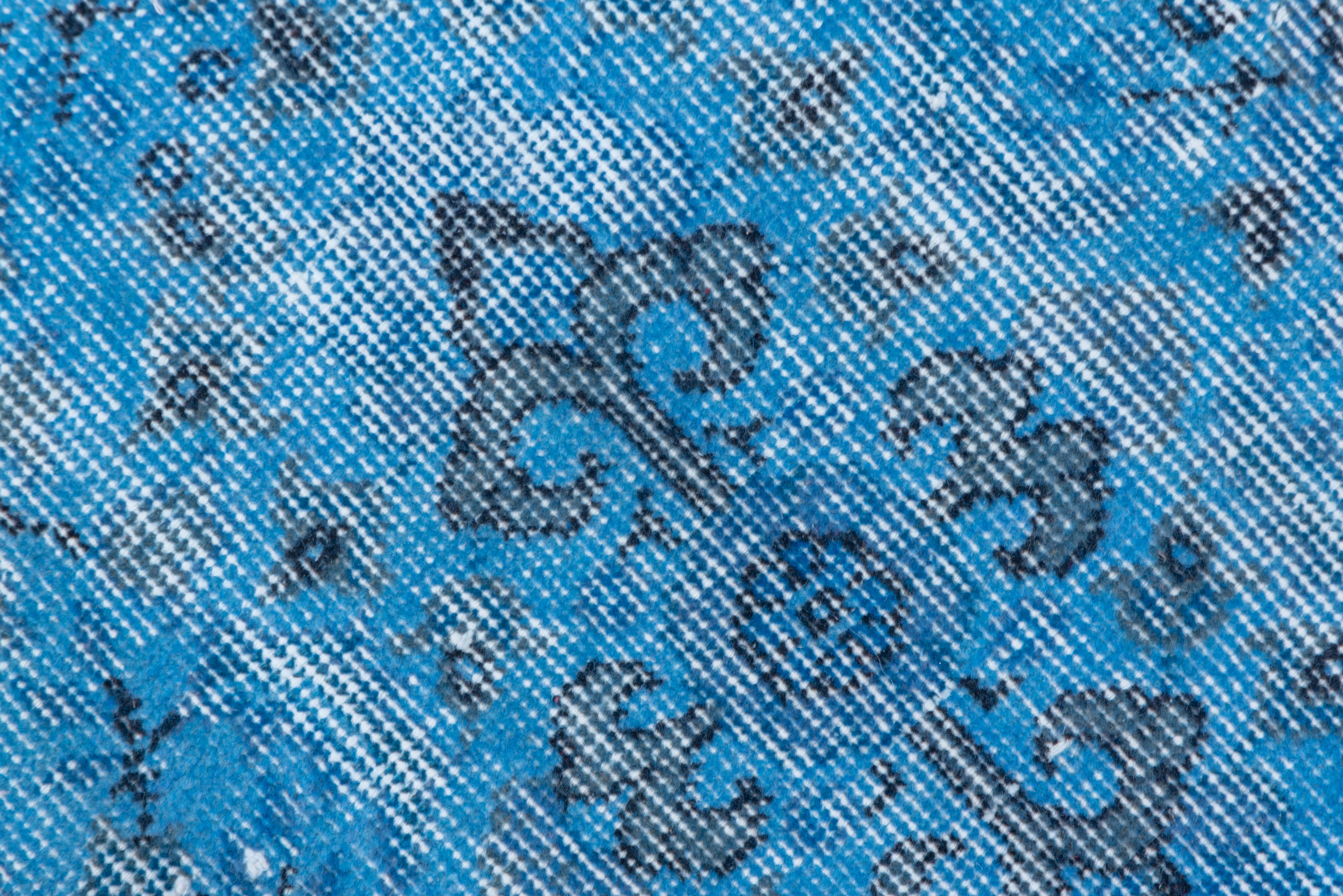 Turkish Vintage Blue Overdyed Wool Rug For Sale