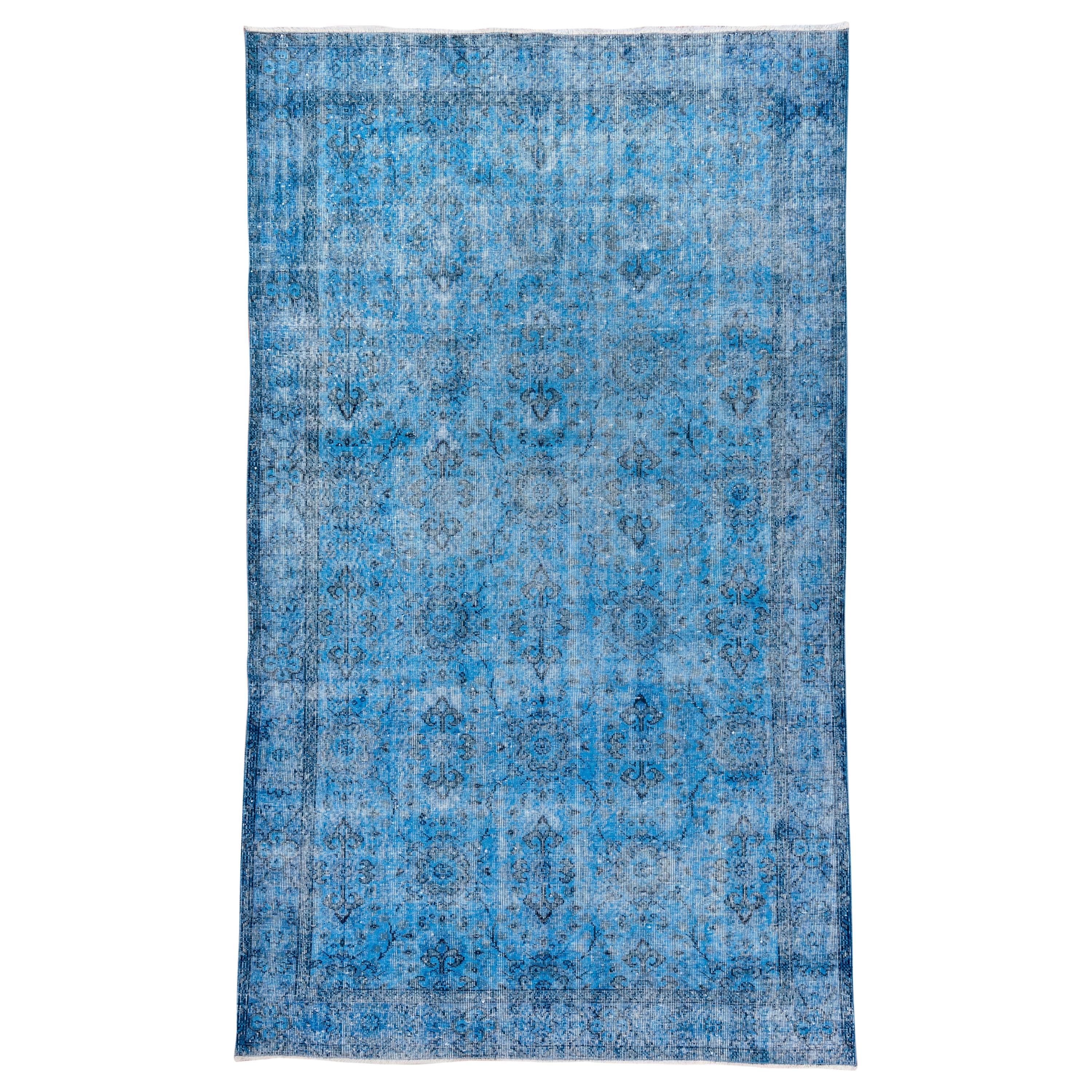 Vintage Blue Overdyed Wool Rug For Sale