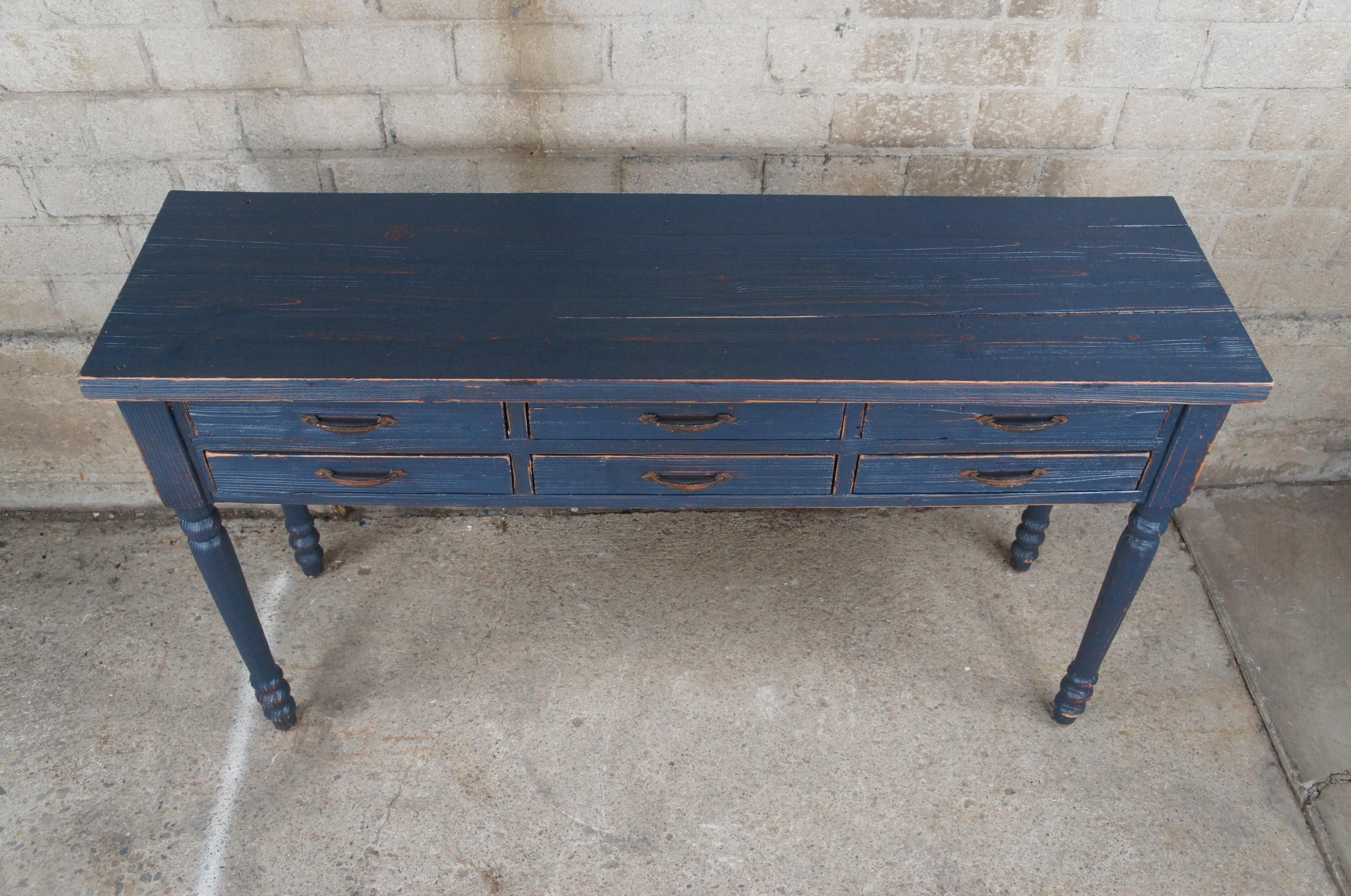 Vintage Blue Painted Pine Farmhouse Sideboard Sofa Table Console Stand In Good Condition In Dayton, OH