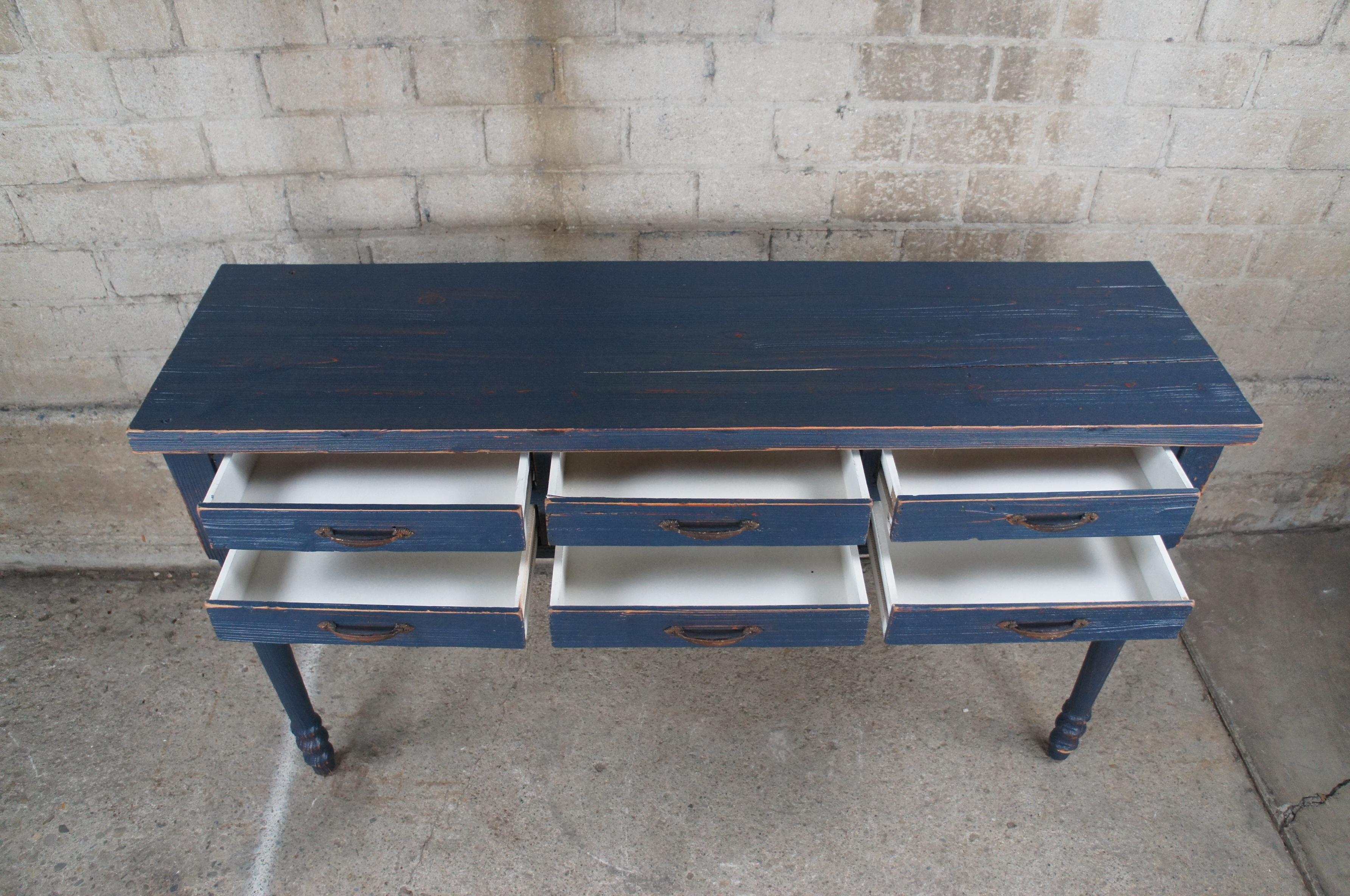 Vintage Blue Painted Pine Farmhouse Sideboard Sofa Table Console Stand 2
