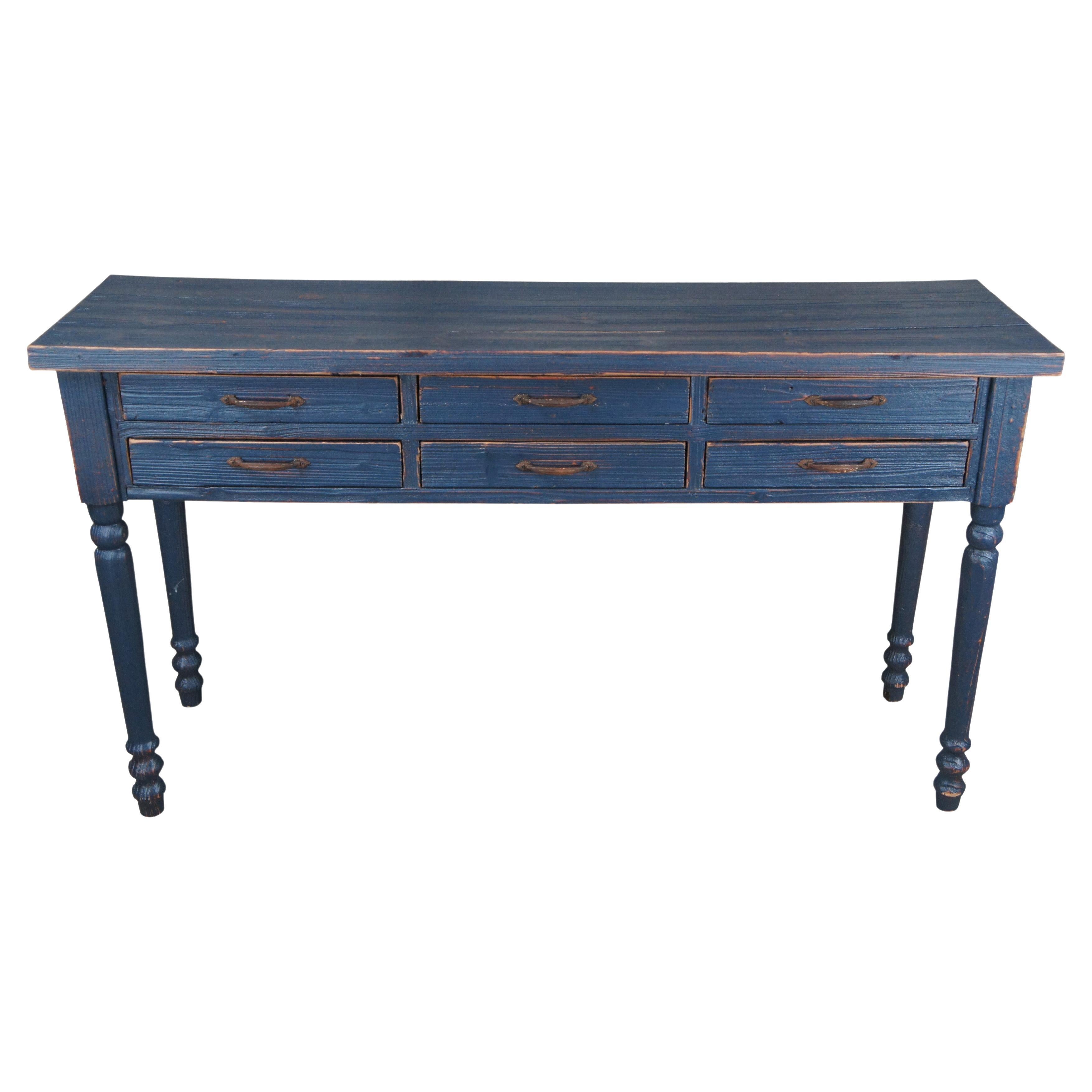Vintage Blue Painted Pine Farmhouse Sideboard Sofa Table Console Stand