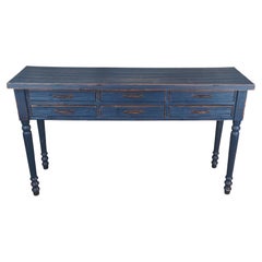 Vintage Blue Painted Pine Farmhouse Sideboard Sofa Table Console Stand