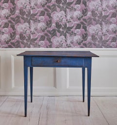 Vintage Blue Painted Wood Desk in Neoclassical Style, Sweden Early 19th-Century