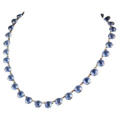 Vintage Blue paste riviere necklace, silver plated 