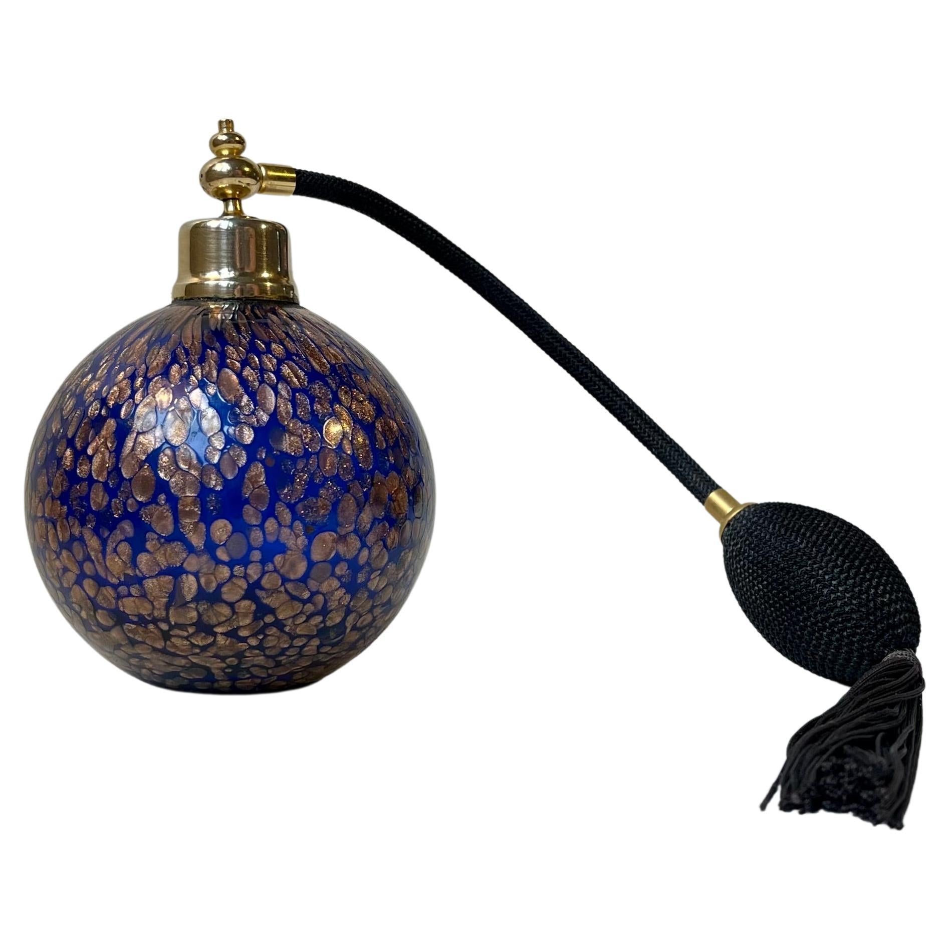 Vintage Blue Perfume Flacon Bottle with Gold flecks For Sale