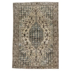 Vintage Blue Persian Distressed Mazlagan Rug 4'5 x 6'3