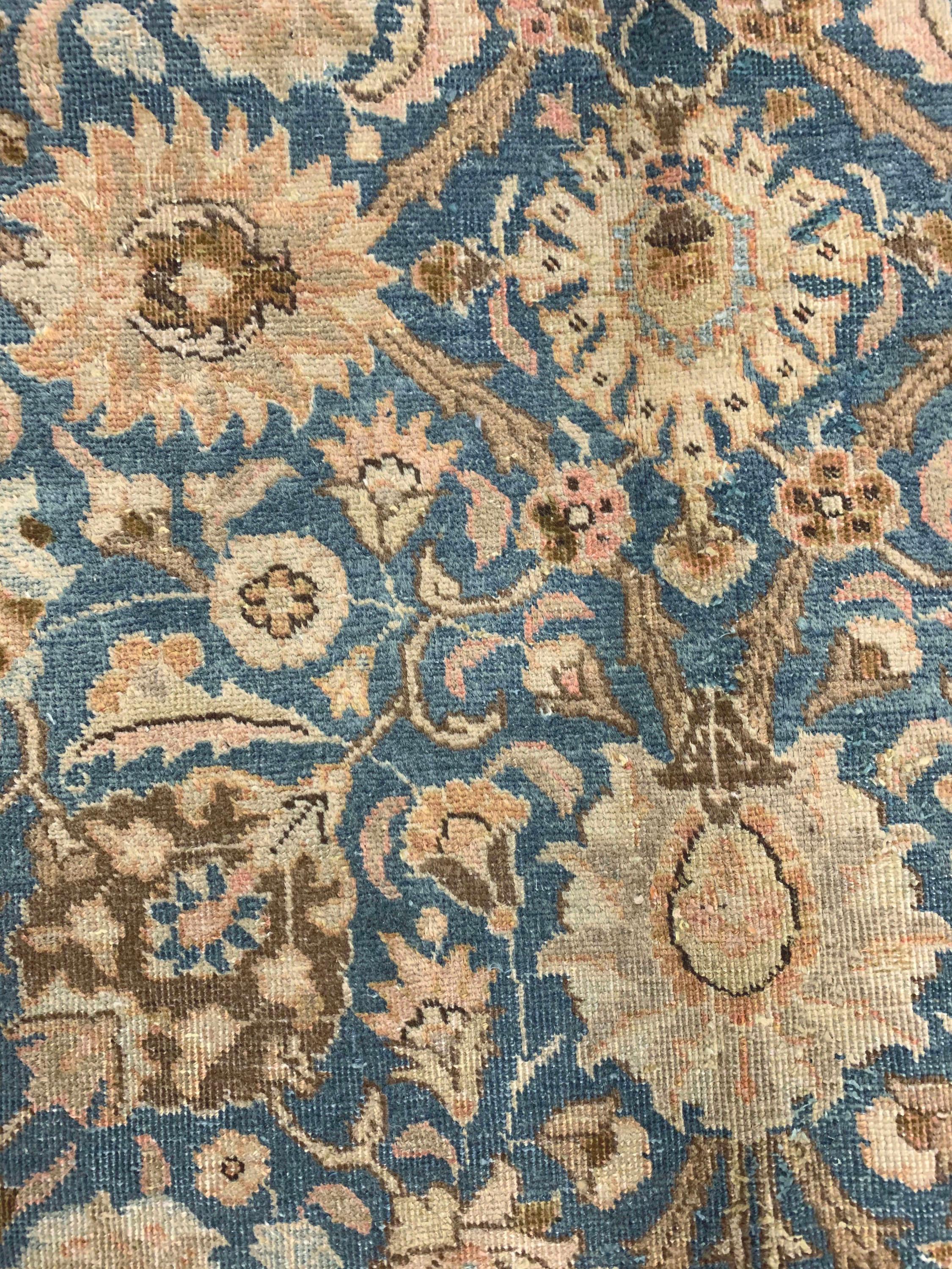 Annodato a mano Vintage Blue Persian Tabriz Rug  8'5 x 11' in vendita