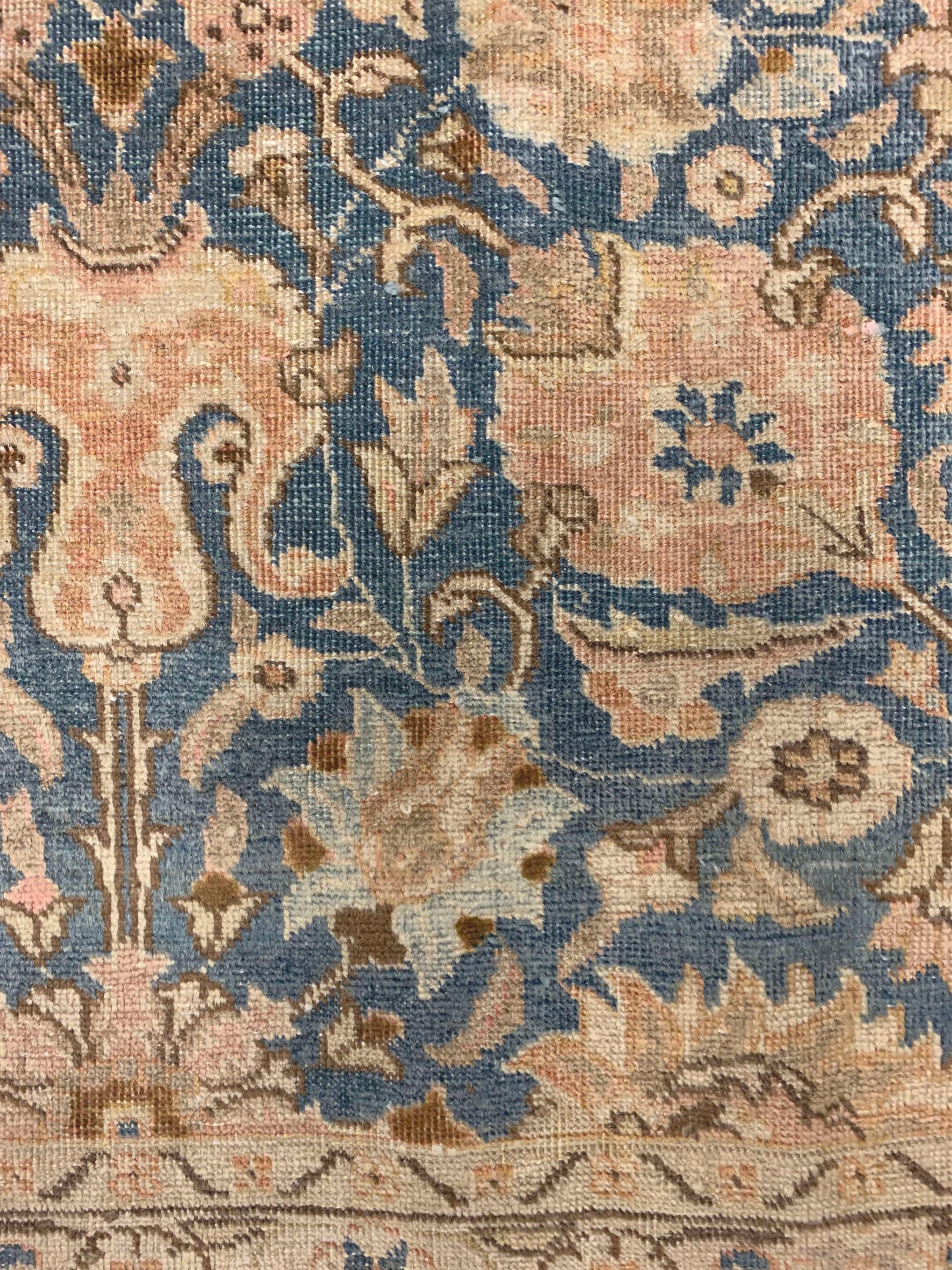 Vintage Blue Persian Tabriz Rug  8'5 x 11' In condizioni buone in vendita a New York, NY