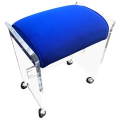 Vintage Blue Pillow Mid-Century Modern Lucite Bench or Stool