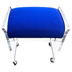 Vintage Blue Pillow Mid-Century Modern Lucite Bench or Stool