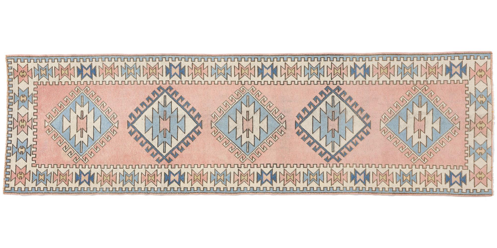 Türkischer Oushak-Teppich in Blau & Rosa im Vintage-Stil  im Angebot 4