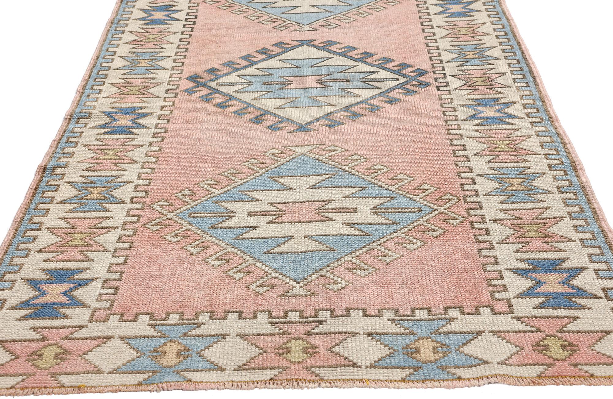 Vintage Blue & Pink Turkish Oushak Rug  In Good Condition For Sale In Dallas, TX