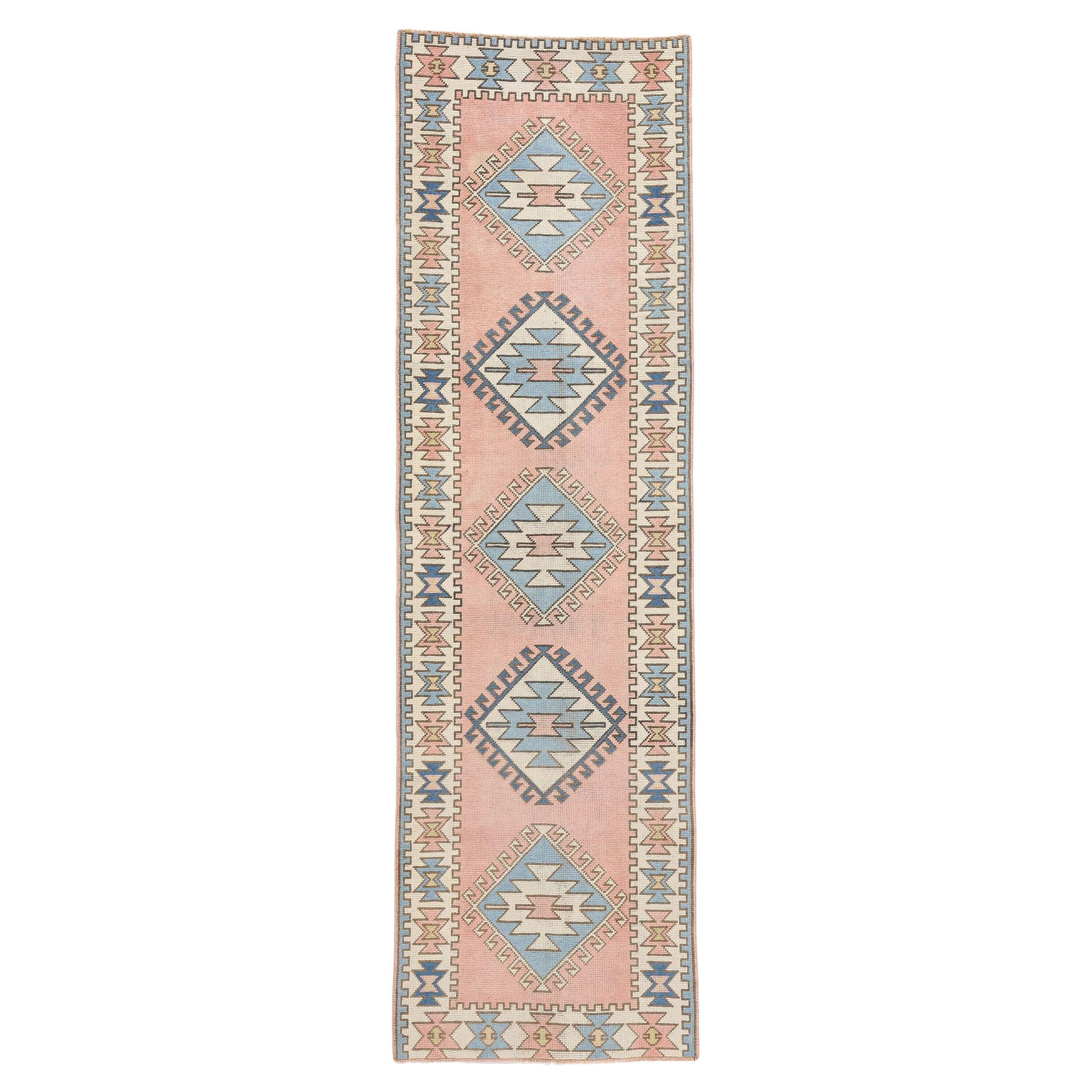 Tapis turc Oushak bleu et rose