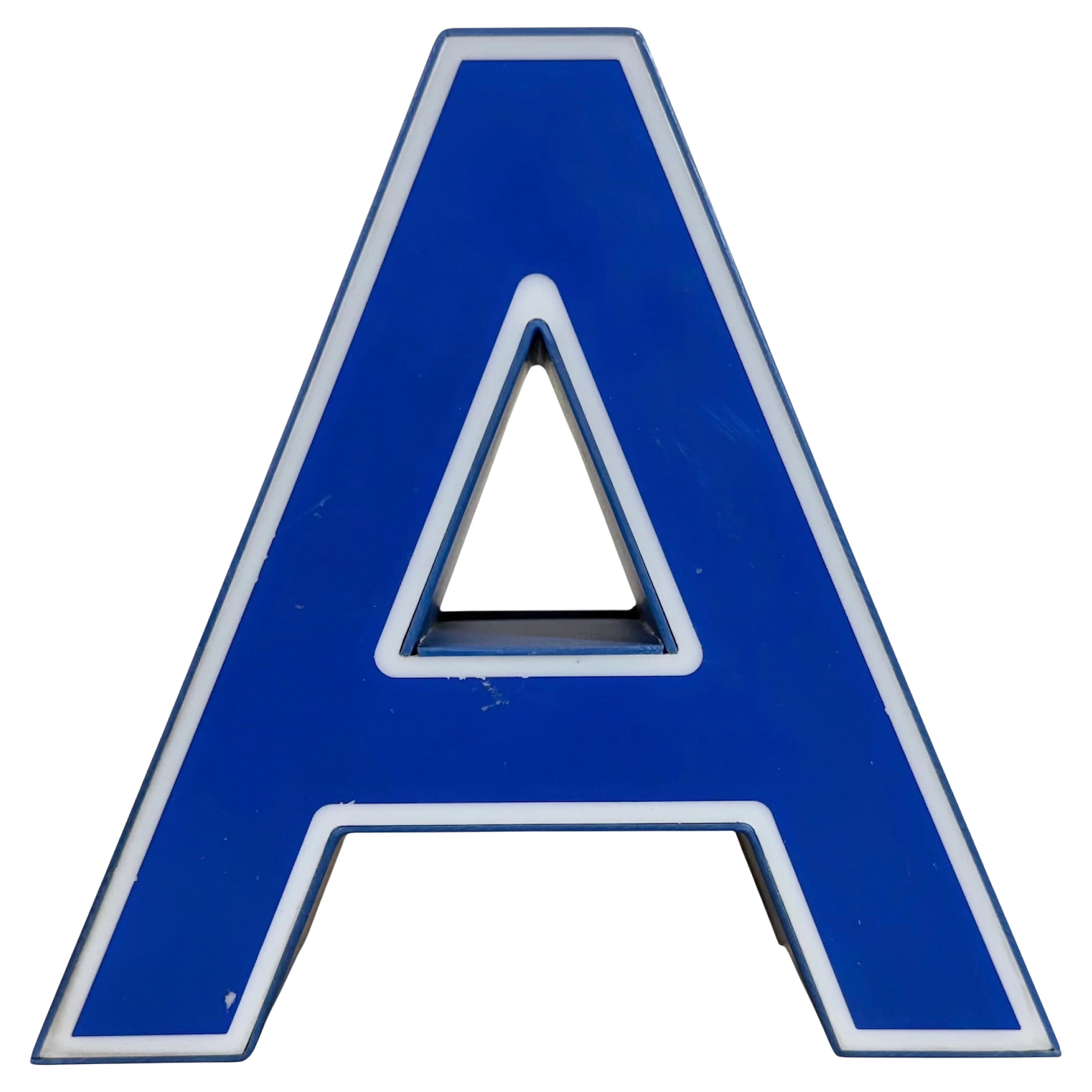 Vintage Blue Plastic Illuminated Letter A , 1970s