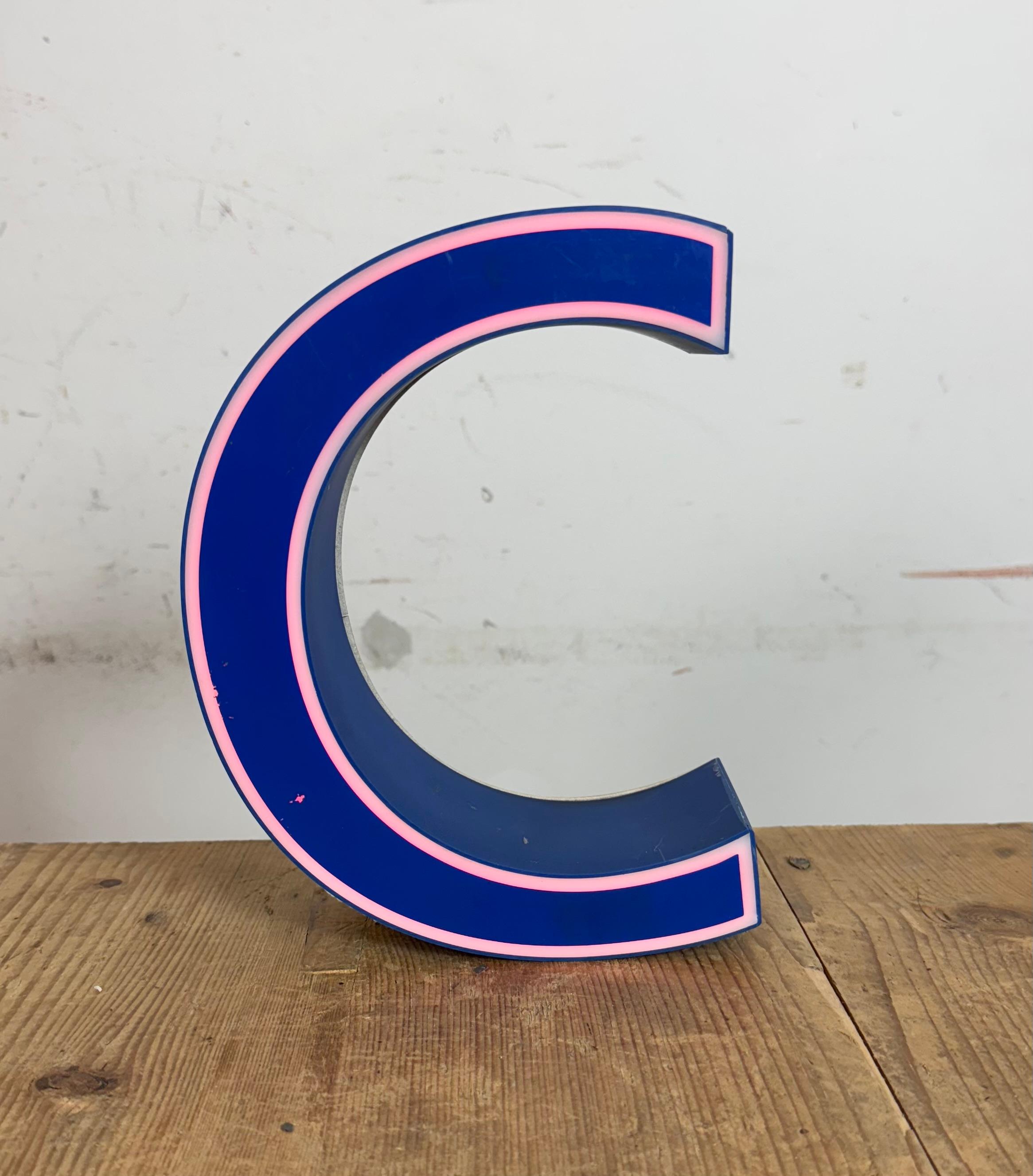 Vintage Blue Plastic Illuminated Letter C , 1970s For Sale 4