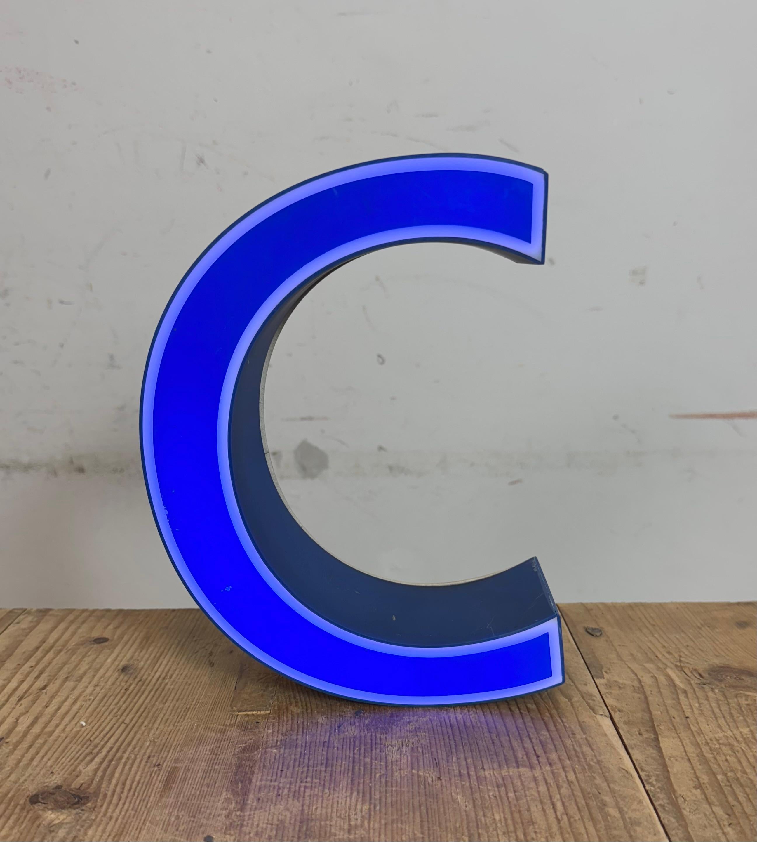 Vintage Blue Plastic Illuminated Letter C , 1970s For Sale 5