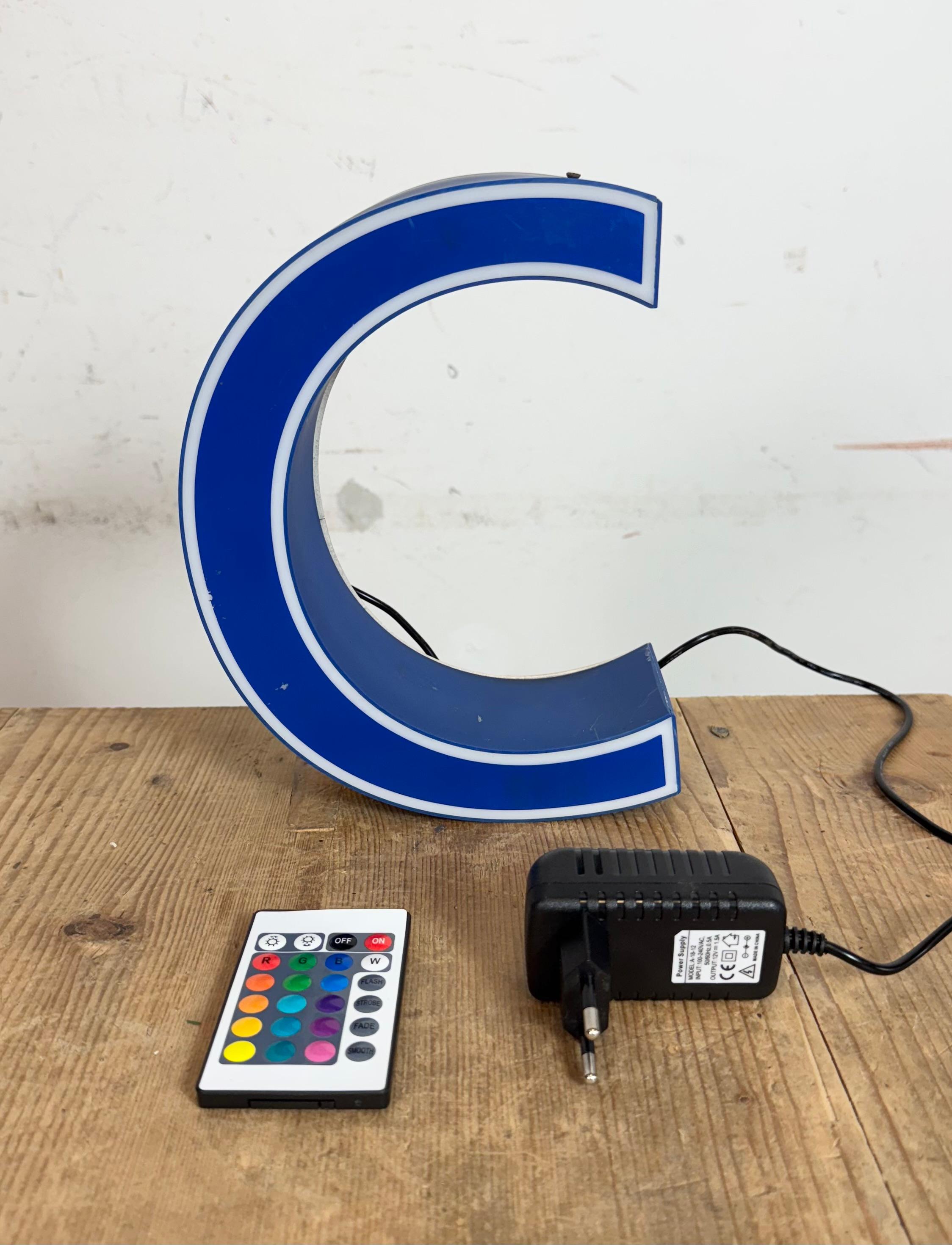 Vintage Blue Plastic Illuminated Letter C , 1970s For Sale 6