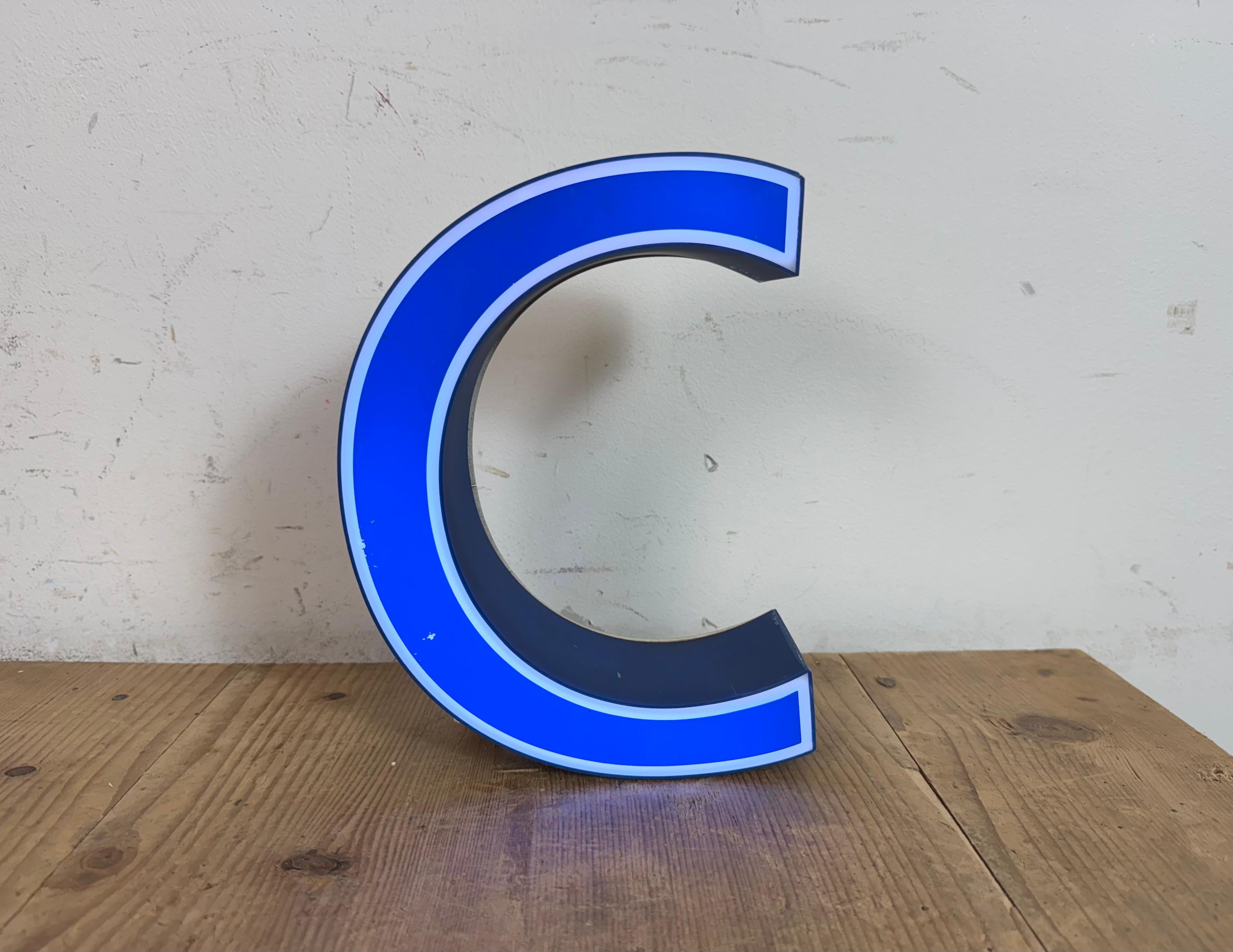 Vintage Blue Plastic Illuminated Letter C , 1970s For Sale 2