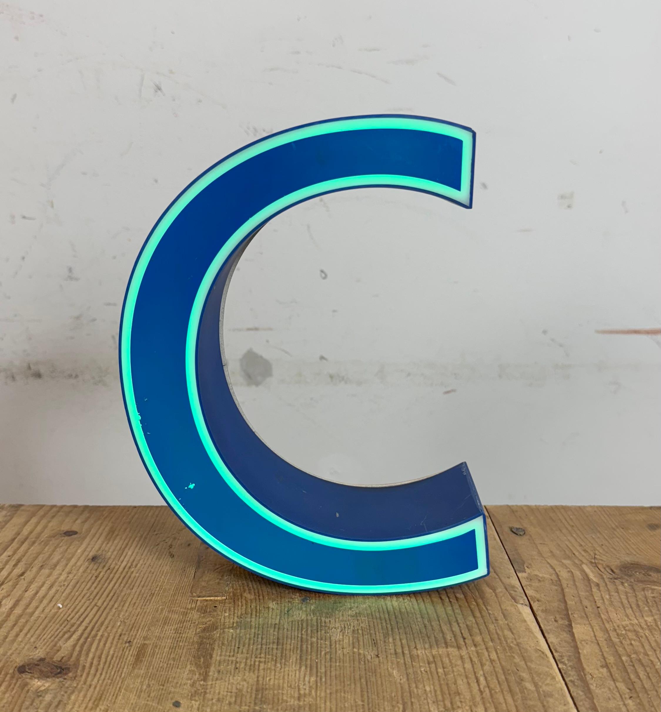 Vintage Blue Plastic Illuminated Letter C , 1970s For Sale 3