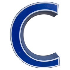 Vintage Blue Plastic Illuminated Letter C , 1970s