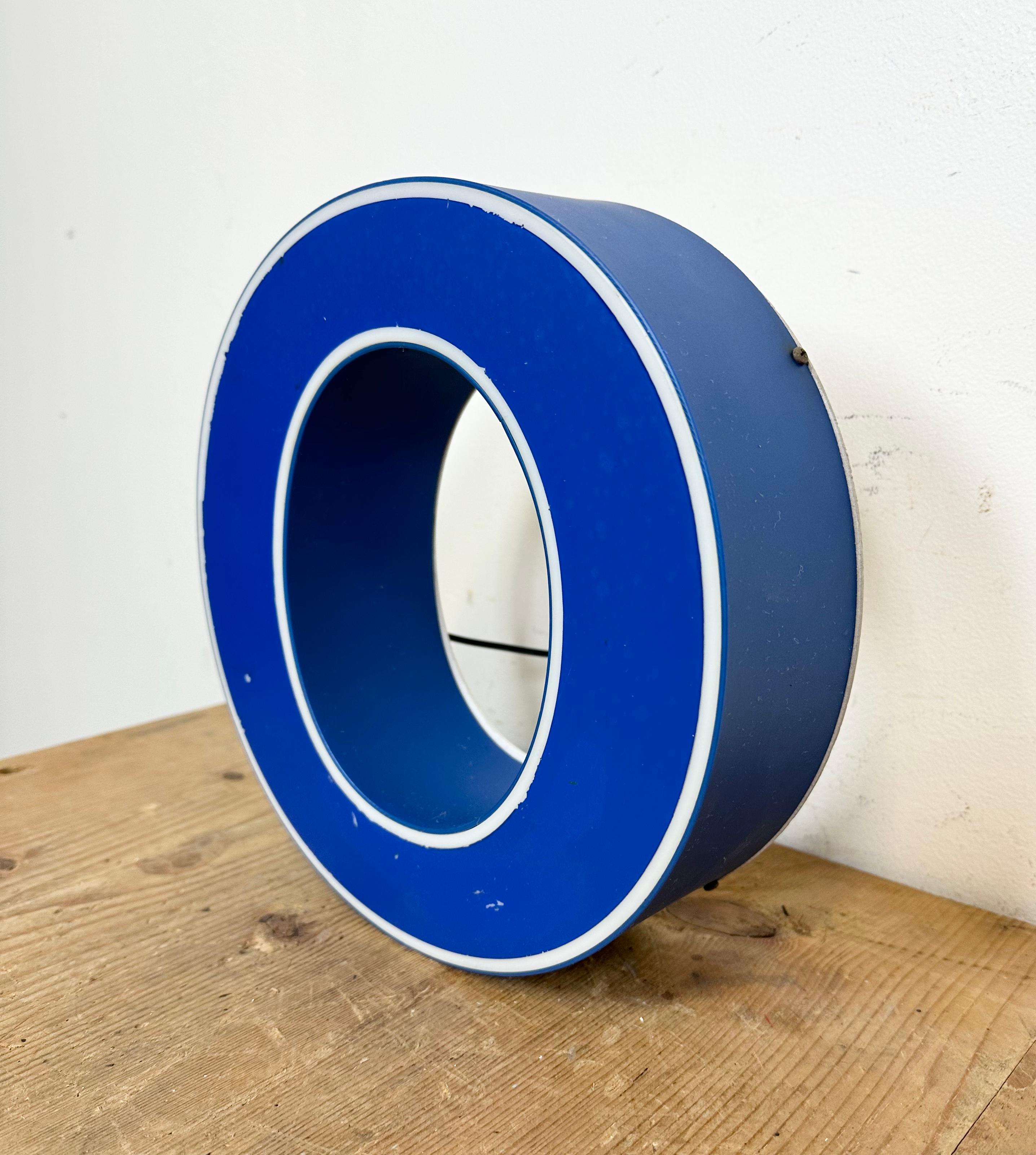 Industrial Vintage Blue Plastic Illuminated Letter O, 1970s For Sale