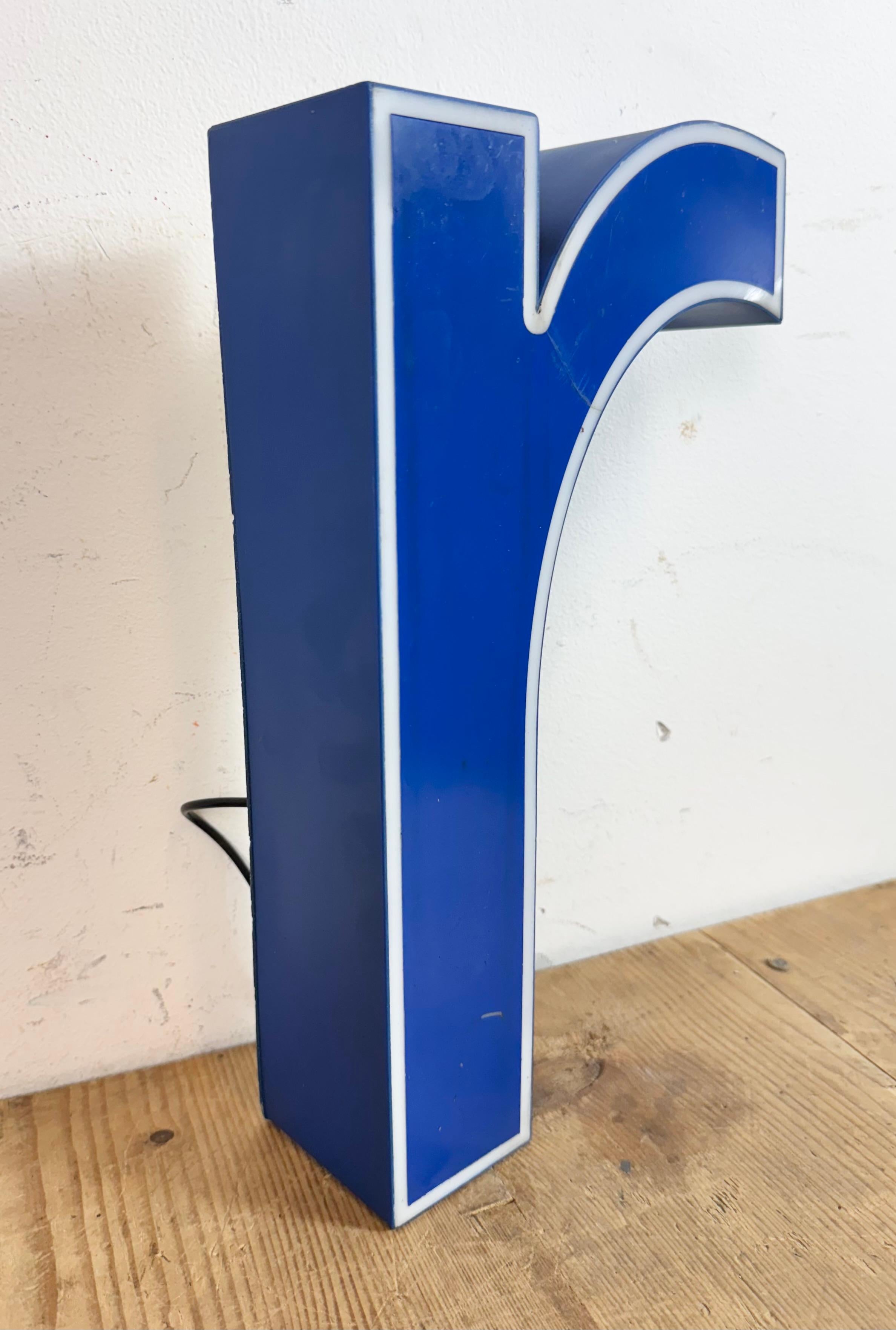 Industrial Vintage Blue Plastic Illuminated Letter R , 1970s For Sale