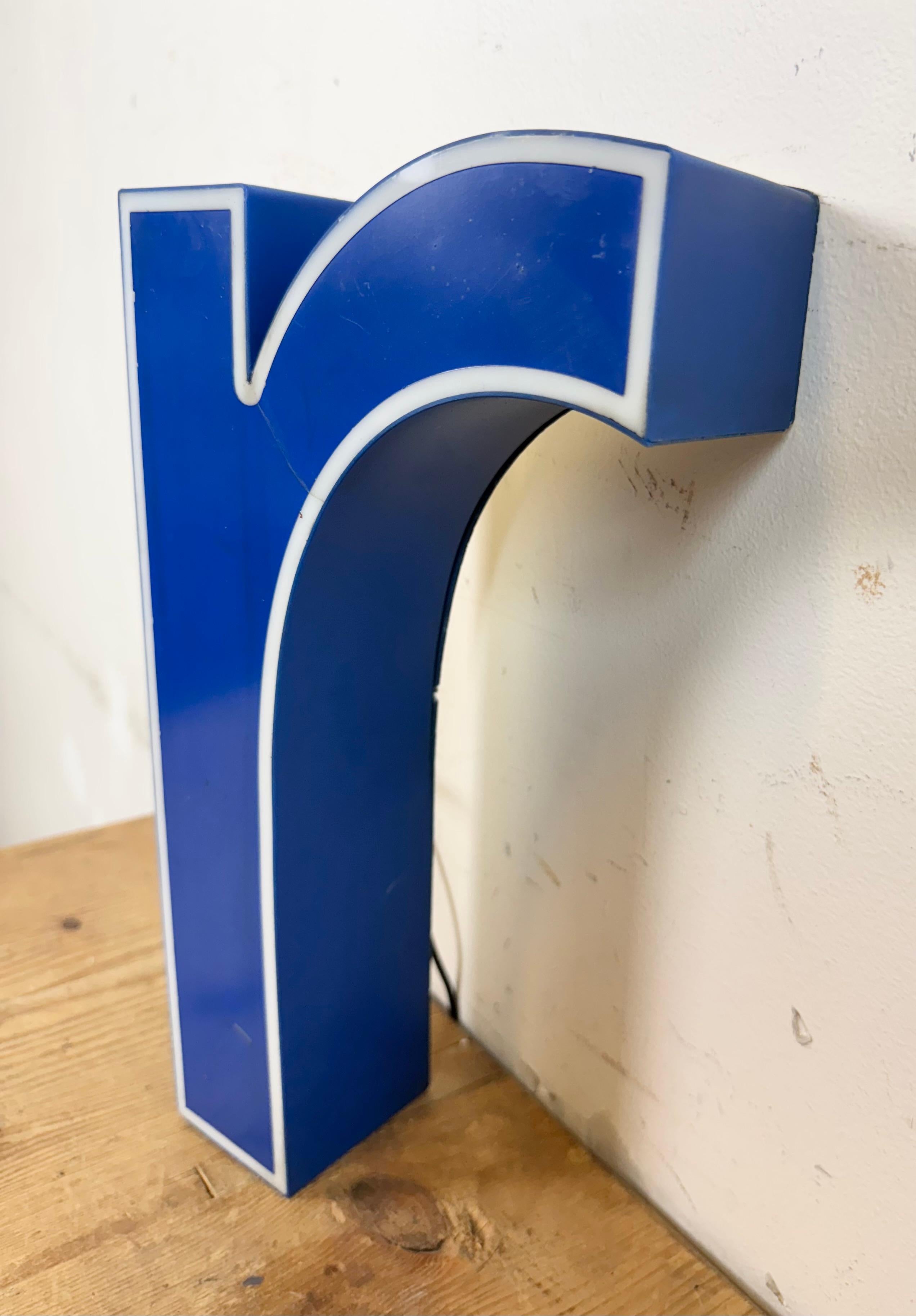 Italian Vintage Blue Plastic Illuminated Letter R , 1970s For Sale