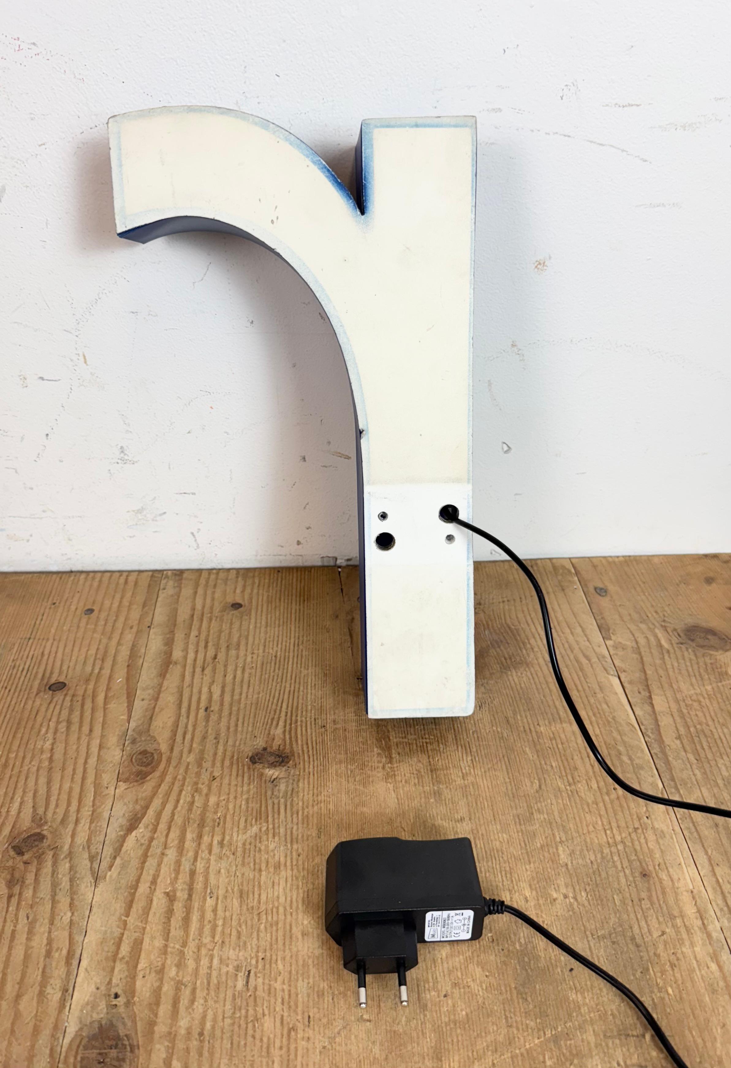 Vintage Blue Plastic Illuminated Letter R , 1970s For Sale 1