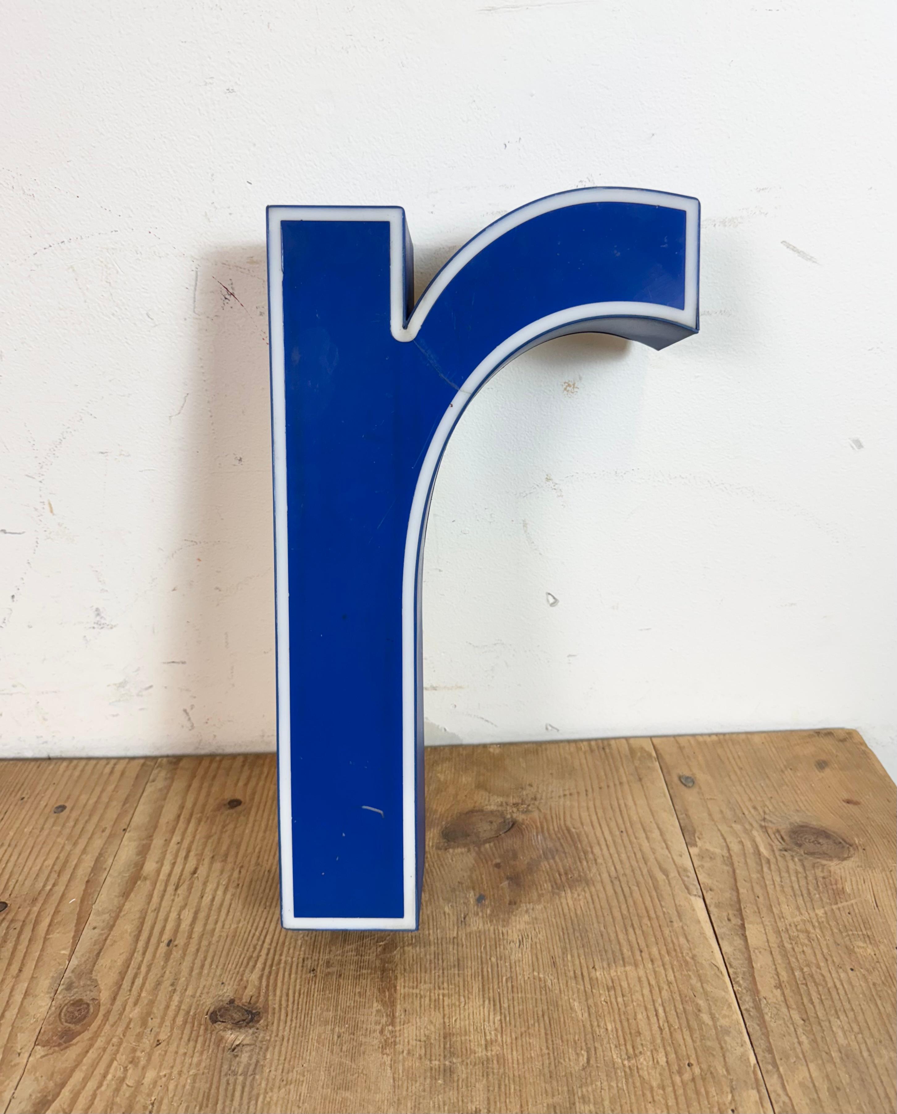 Vintage Blue Plastic Illuminated Letter R , 1970s For Sale 2