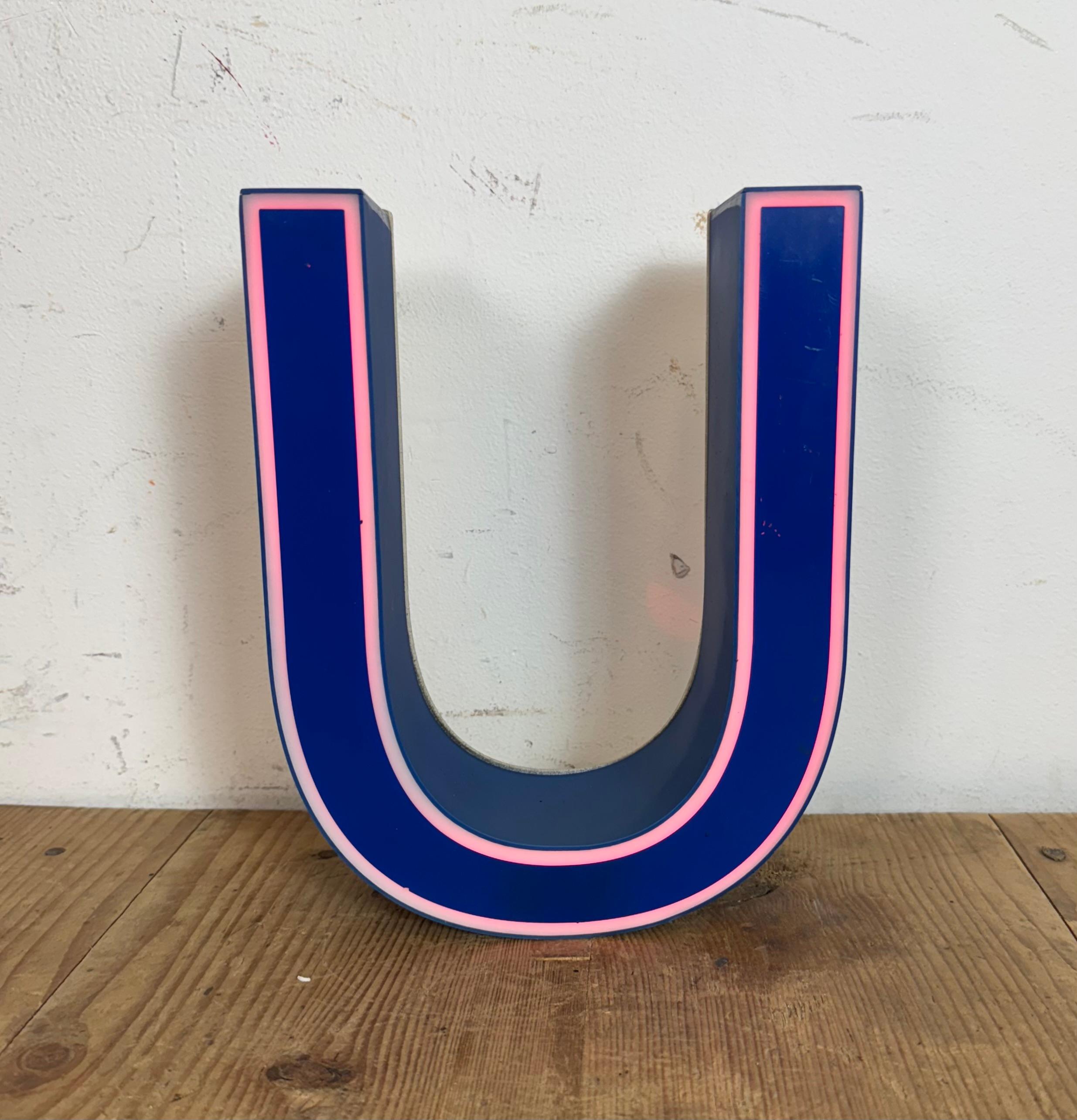 Vintage Blue Plastic Illuminated Letter U , 1970s For Sale 5