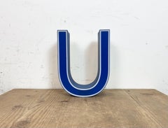 Vintage Blue Plastic Illuminated Letter U , 1970s