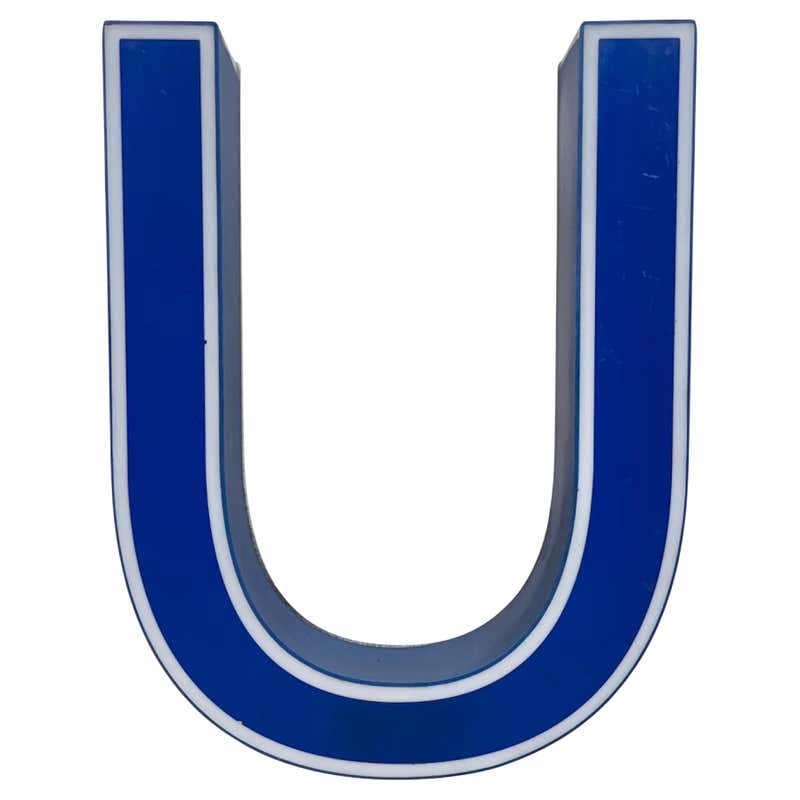 Vintage Blue Iron Facade Letter U, 1970s For Sale at 1stDibs