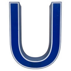 Vintage Blue Plastic Illuminated Letter U , 1970s