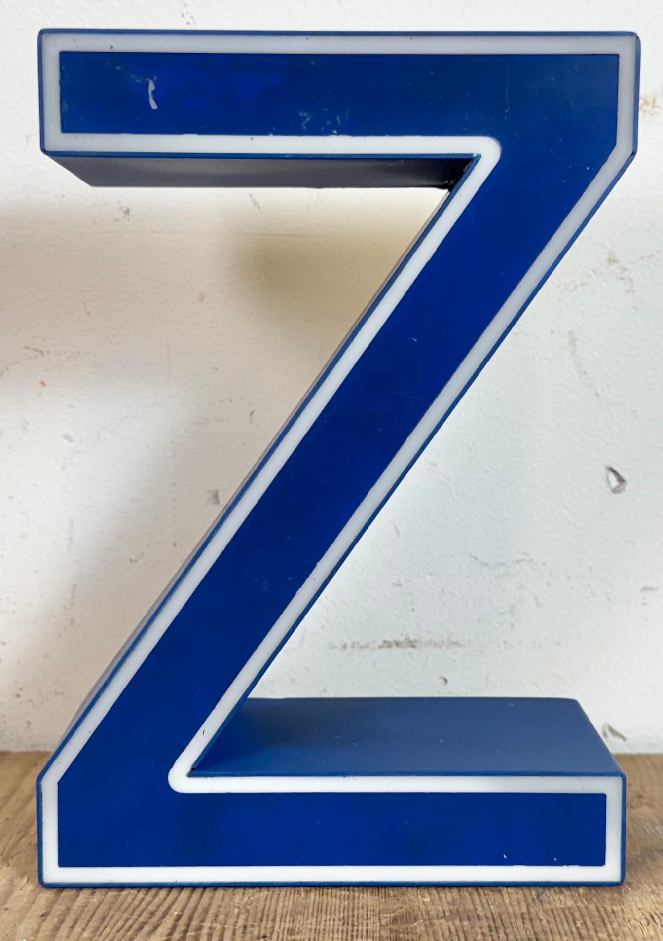 Industrial Vintage Blue Plastic Illuminated Letter Z , 1970s For Sale