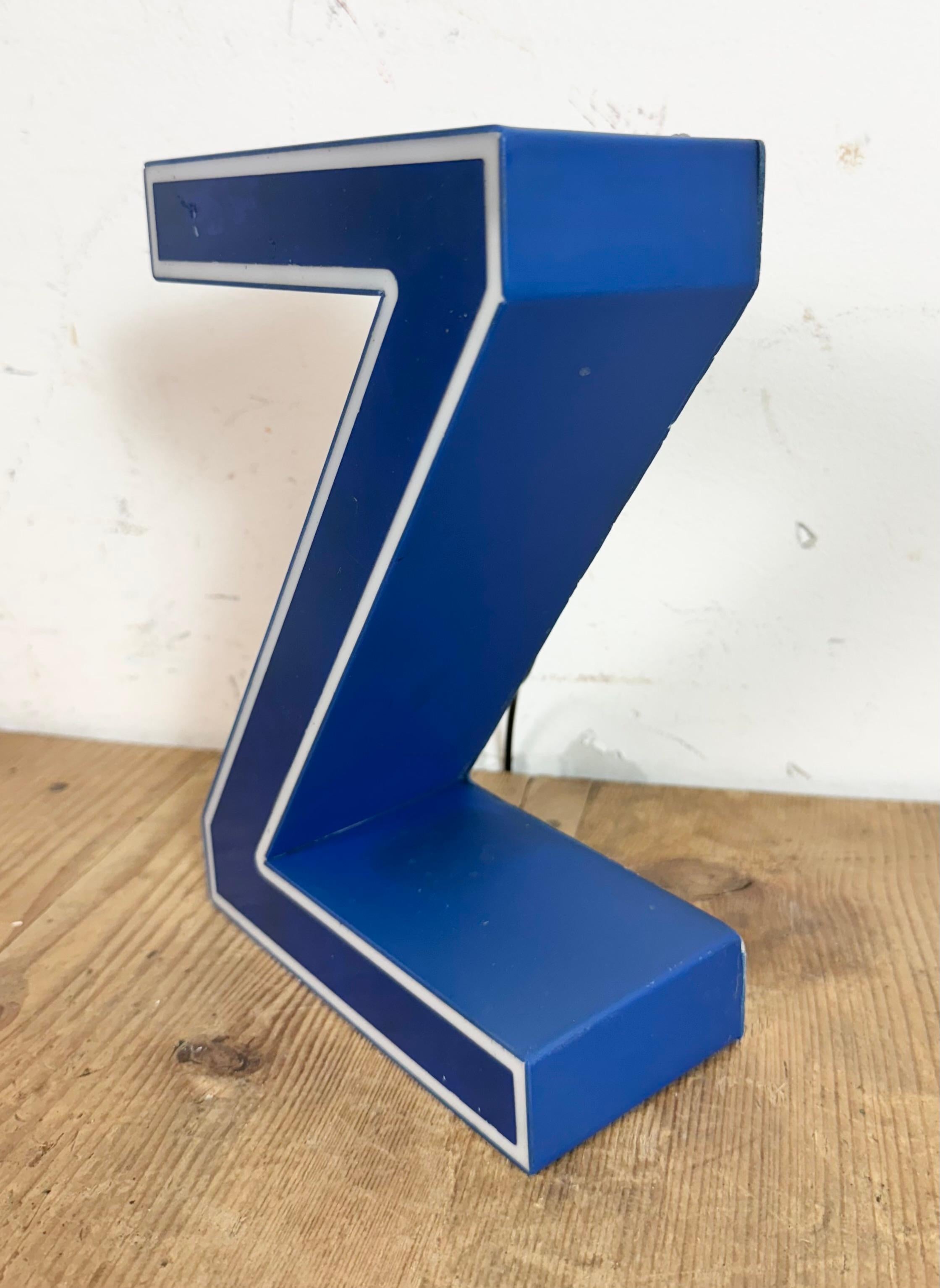 Italian Vintage Blue Plastic Illuminated Letter Z , 1970s For Sale