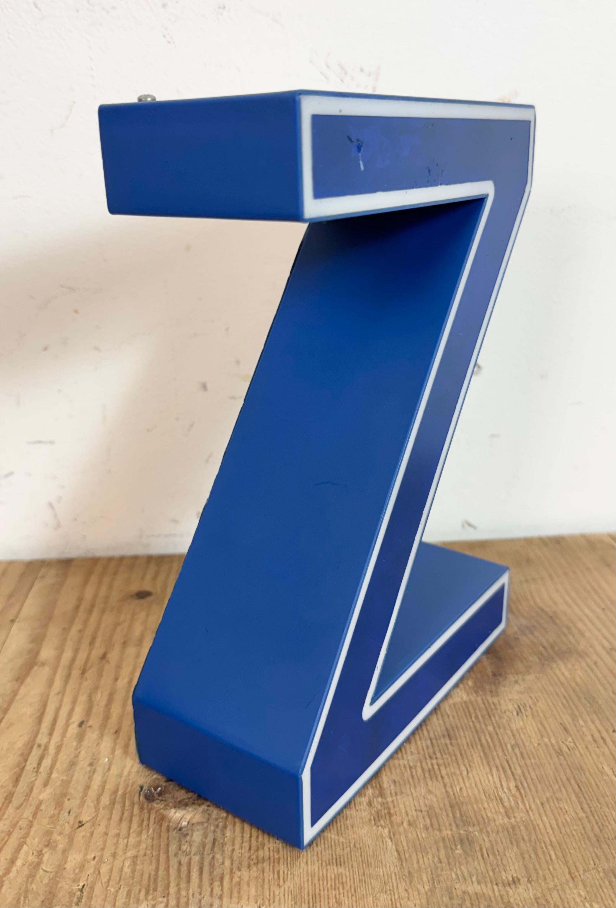 Vintage Blue Plastic Illuminated Letter Z , 1970s In Good Condition For Sale In Kojetice, CZ