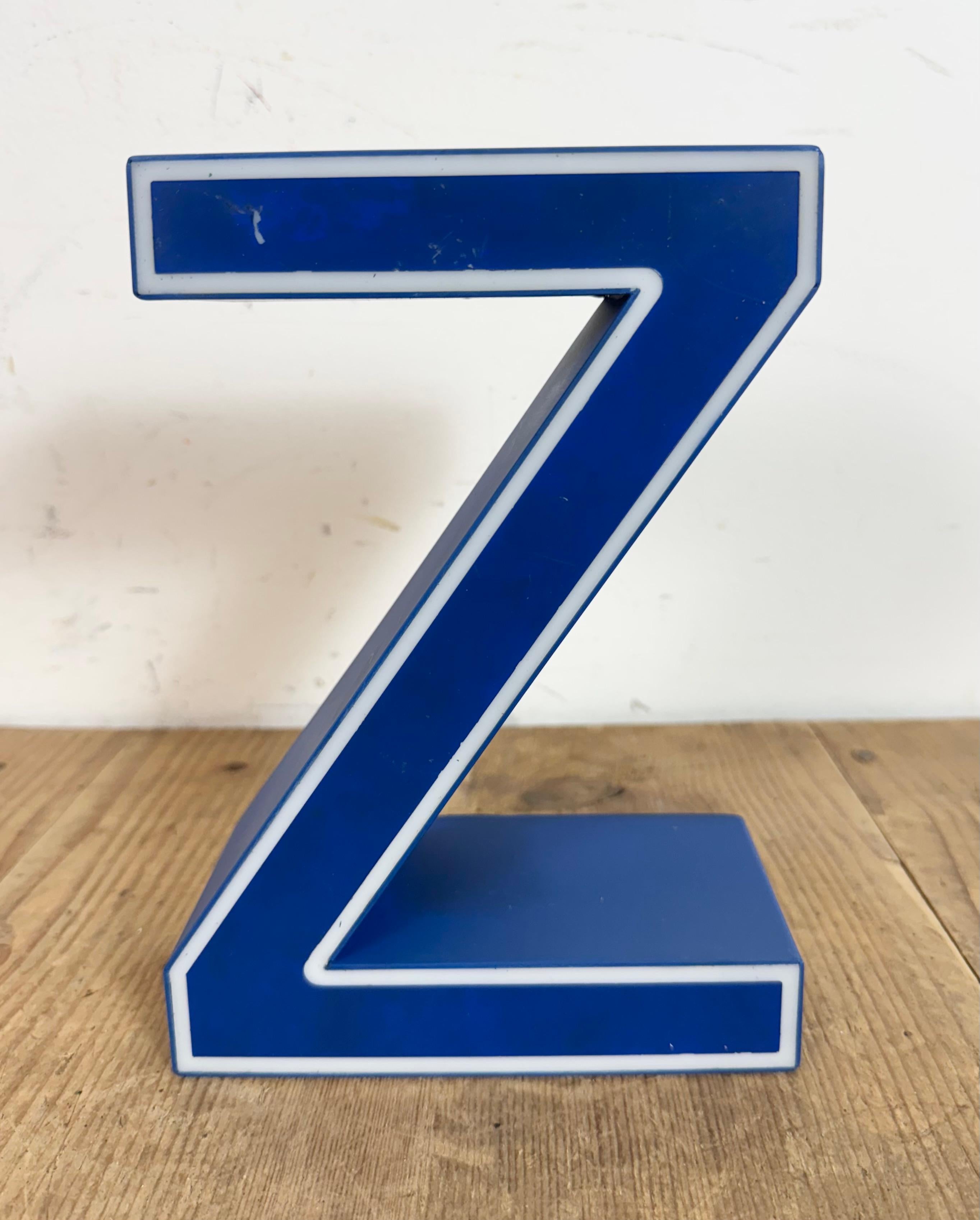 Late 20th Century Vintage Blue Plastic Illuminated Letter Z , 1970s For Sale