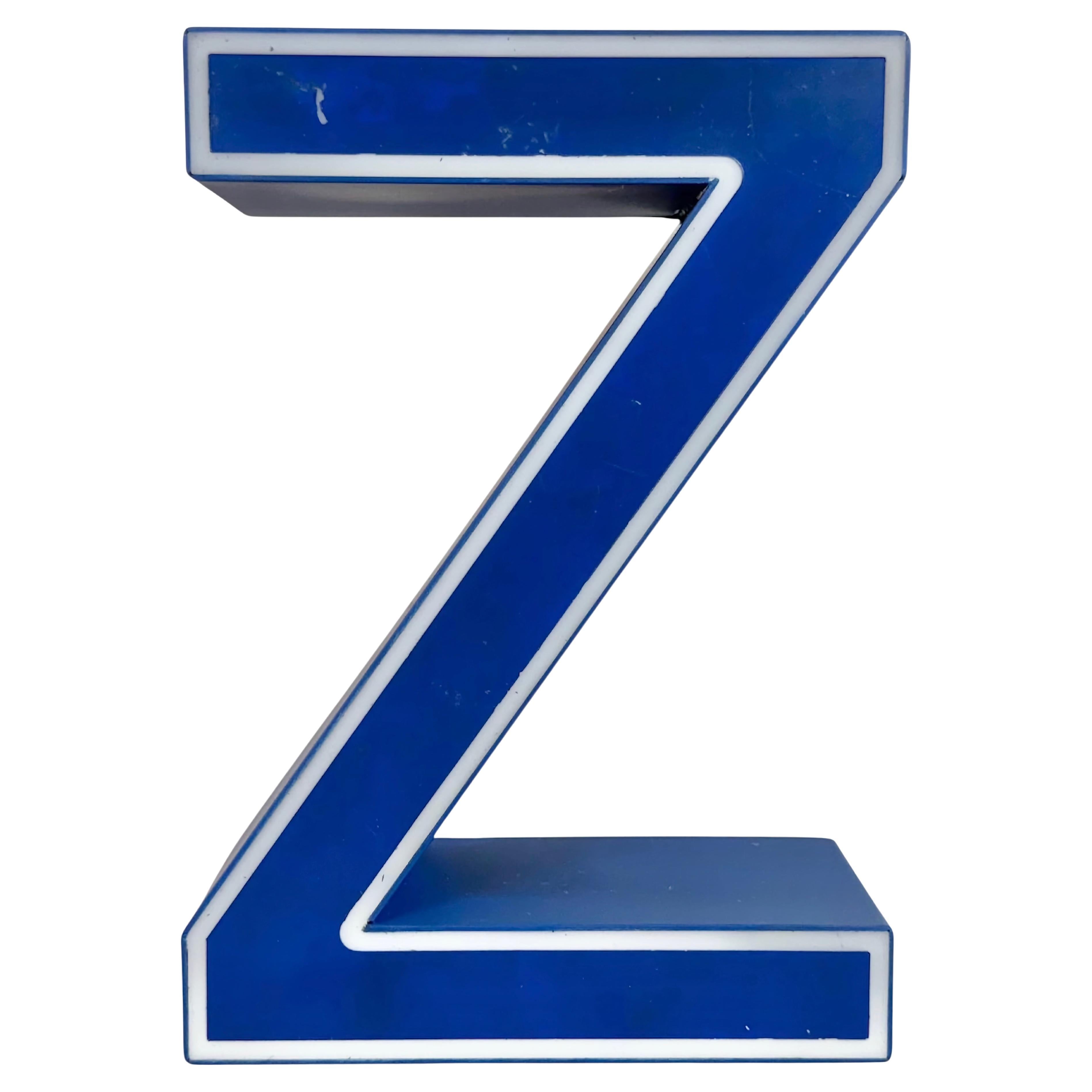 Letra Z iluminada de plástico azul vintage , años 70