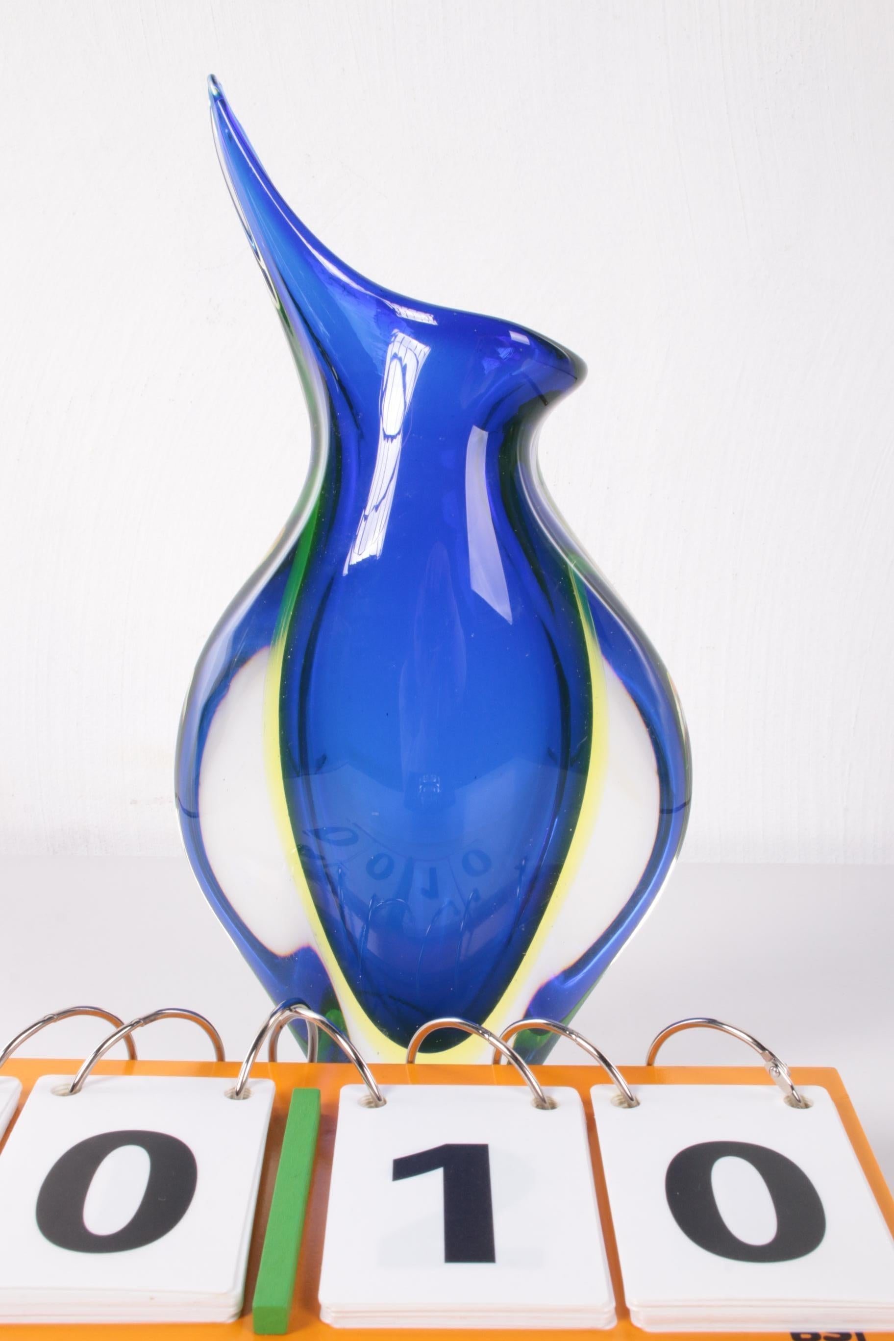 Mid-Century Modern Vintage Blue Pointed Vase of Murano Glass with Uranium or Annegreen, 1960s