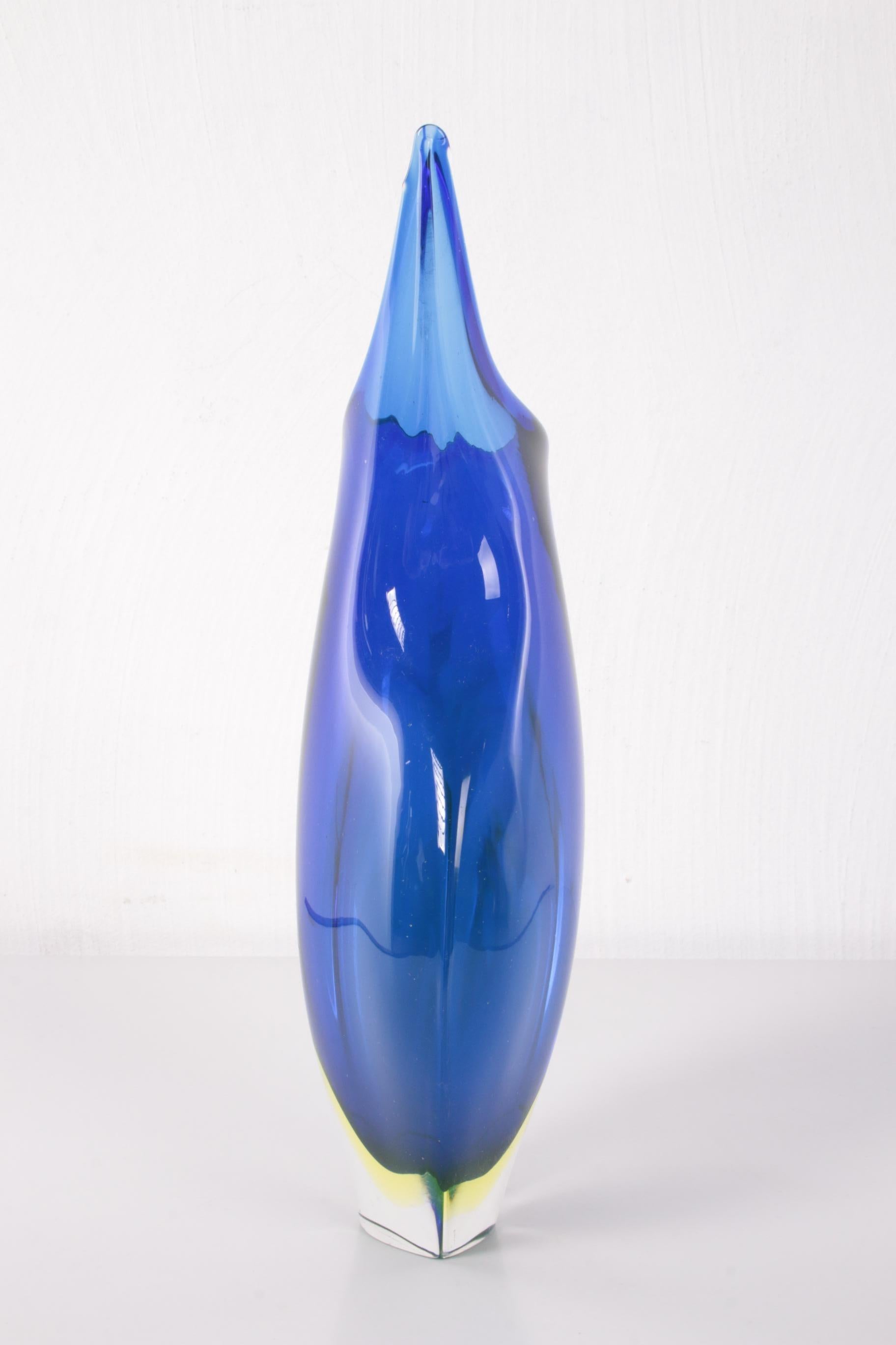 Italian Vintage Blue Pointed Vase of Murano Glass with Uranium or Annegreen, 1960s
