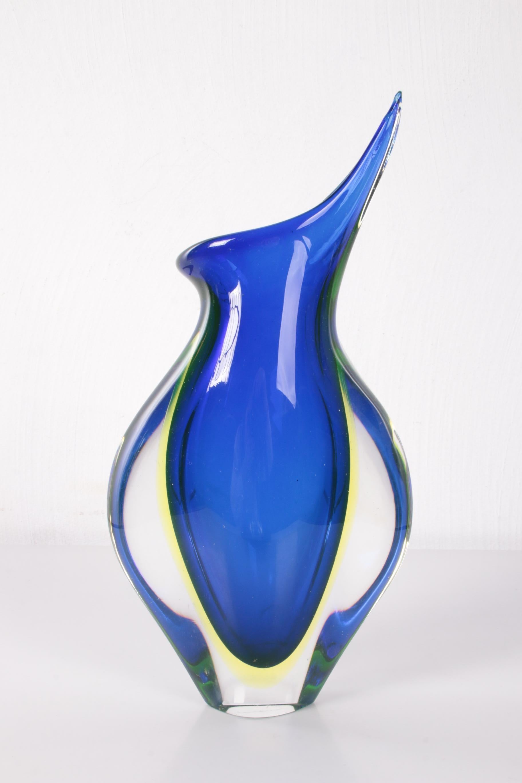 Vintage Blue Pointed Vase of Murano Glass with Uranium or Annegreen, 1960s In Good Condition In Oostrum-Venray, NL