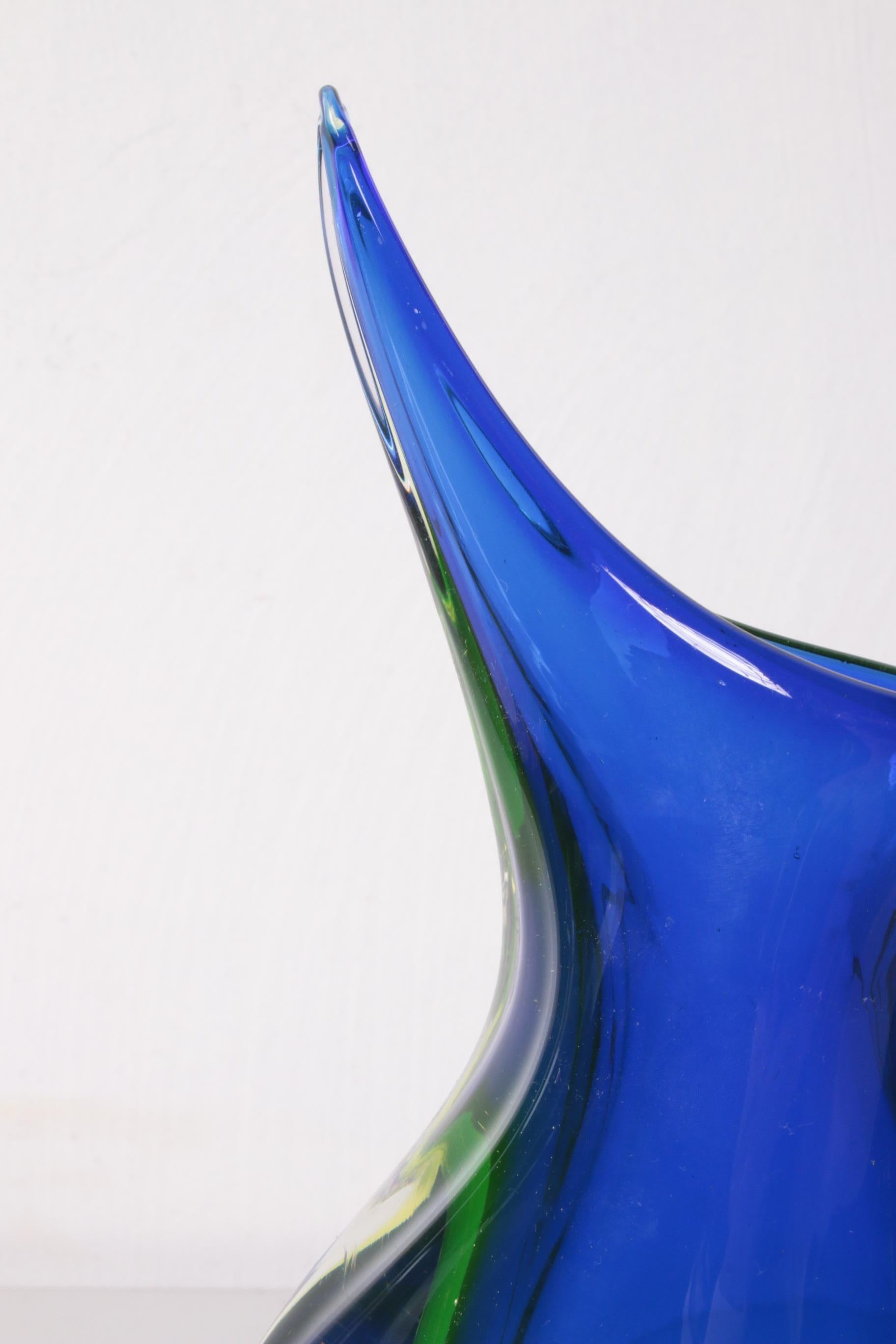 Vintage Blue Pointed Vase of Murano Glass with Uranium or Annegreen, 1960s 2