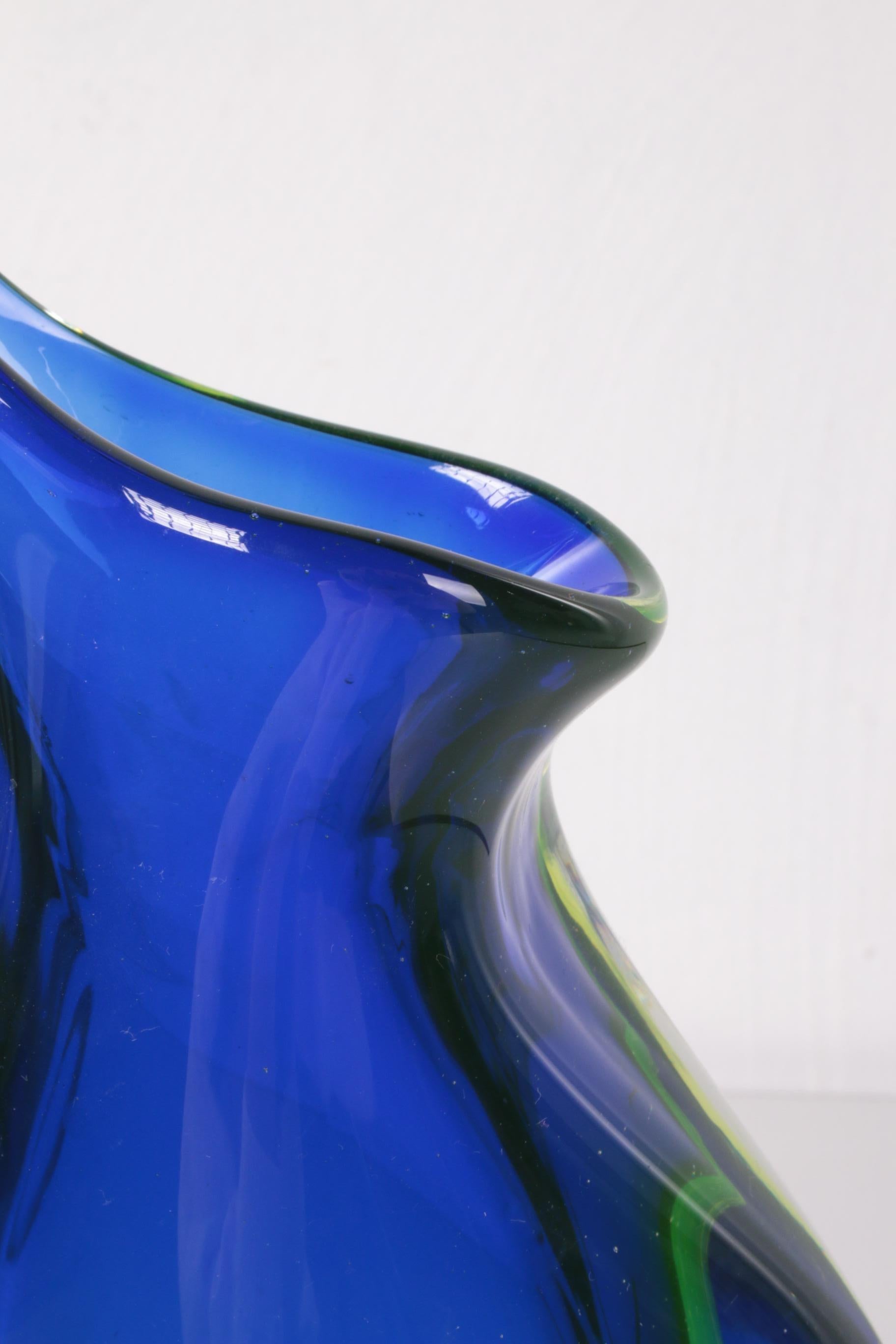 Vintage Blue Pointed Vase of Murano Glass with Uranium or Annegreen, 1960s 3