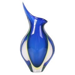 Vase bleu vintage en verre de Murano à pointes avec uranium ou vert d'anneau, années 1960