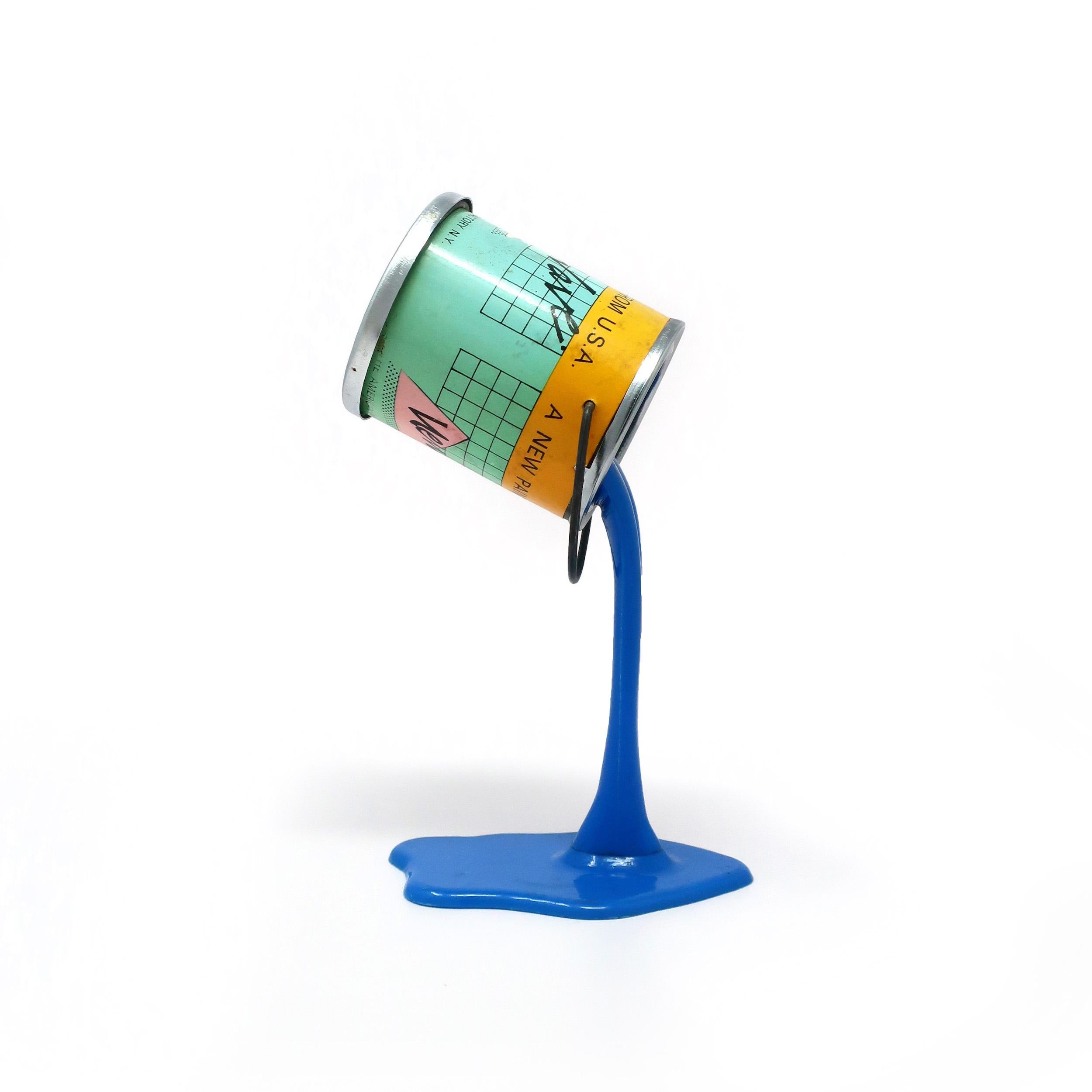 Post-Modern Vintage Blue Pop Art New Wave Pouring Paint Can Bank