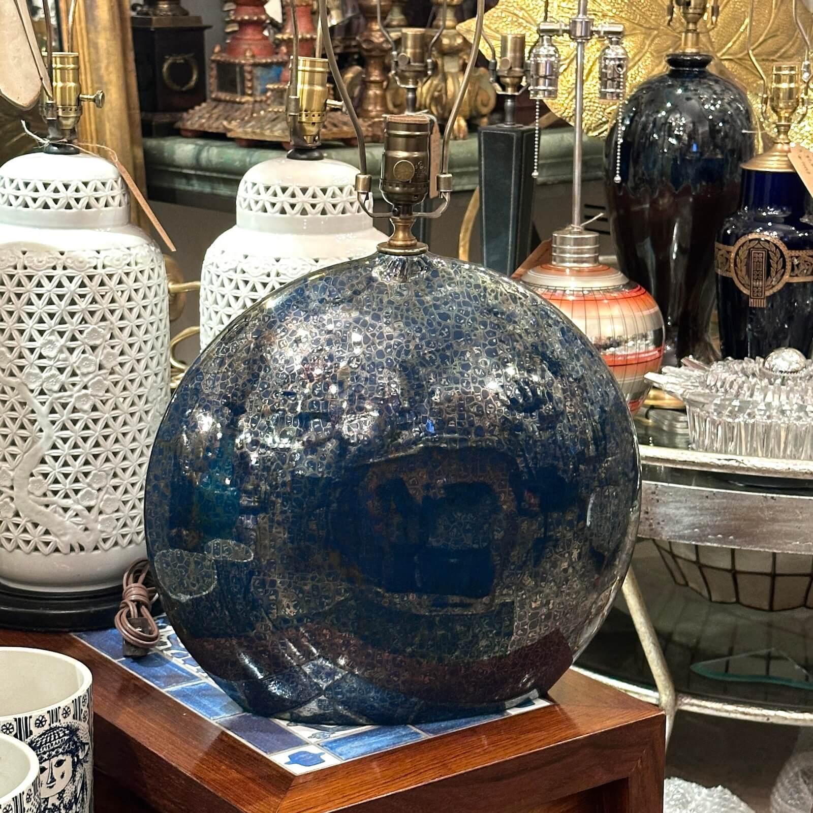 Italian Vintage Blue Porcelain Lamps For Sale