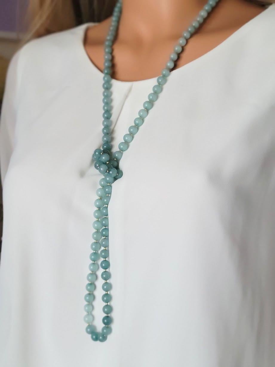 Bead Vintage Blue Quartz Long Necklace For Sale