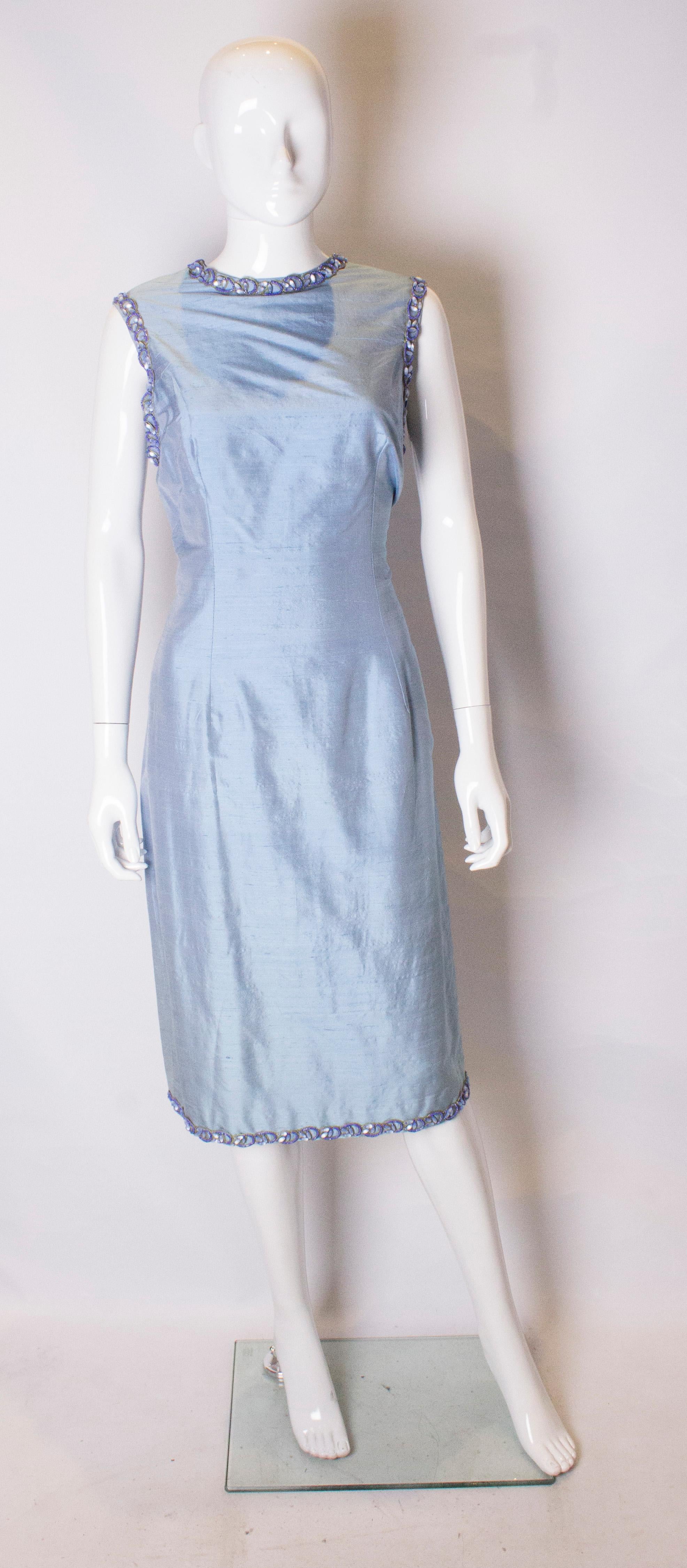 blue raw silk dress